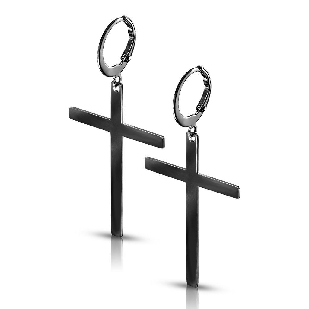 BUNGSA Ohrring-Set Creolen mit großem Kreuzanhänger aus Edelstahl Unisex (1 Paar (2 Stück), 2-tlg), Ohrschmuck Ohrringe Schwarz
