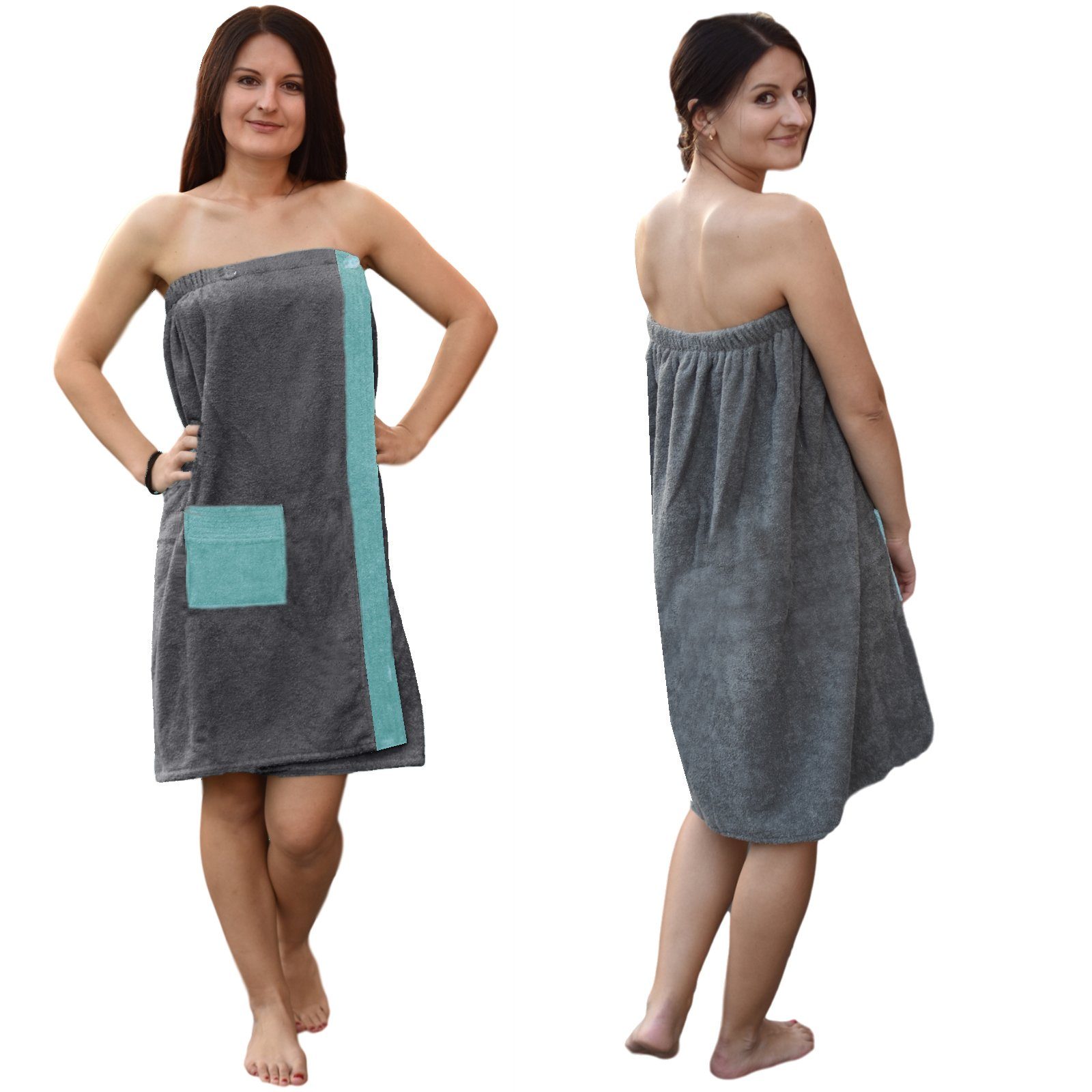 JEMIDI Saunatuch Sauna Kilt 100% Grau Baumwolle - Damen M-XXL Sarong Frottee