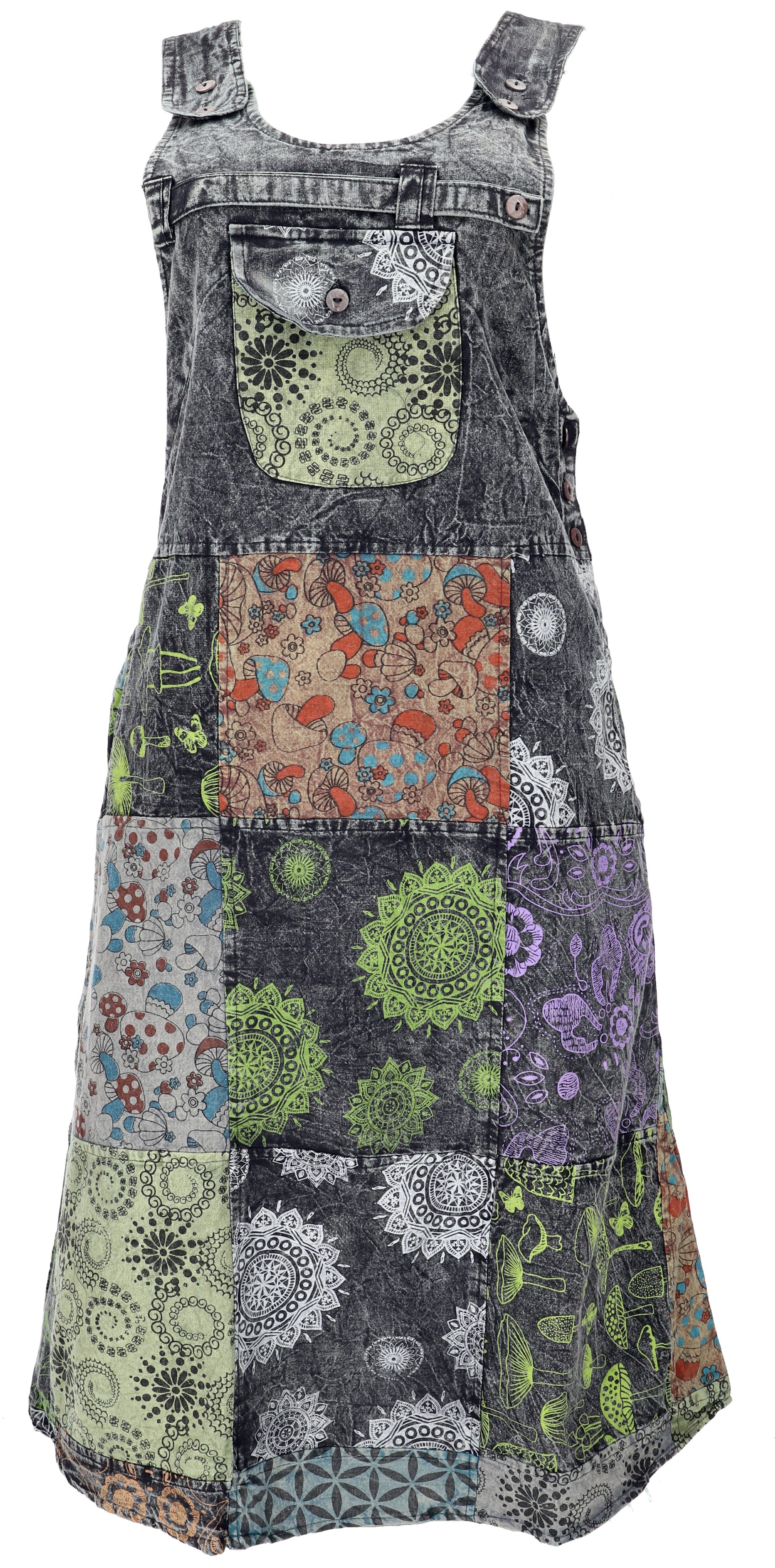 Guru-Shop Minirock Boho Latzrock, Patchwork Trägerkleid, Latzkleid.. alternative Bekleidung