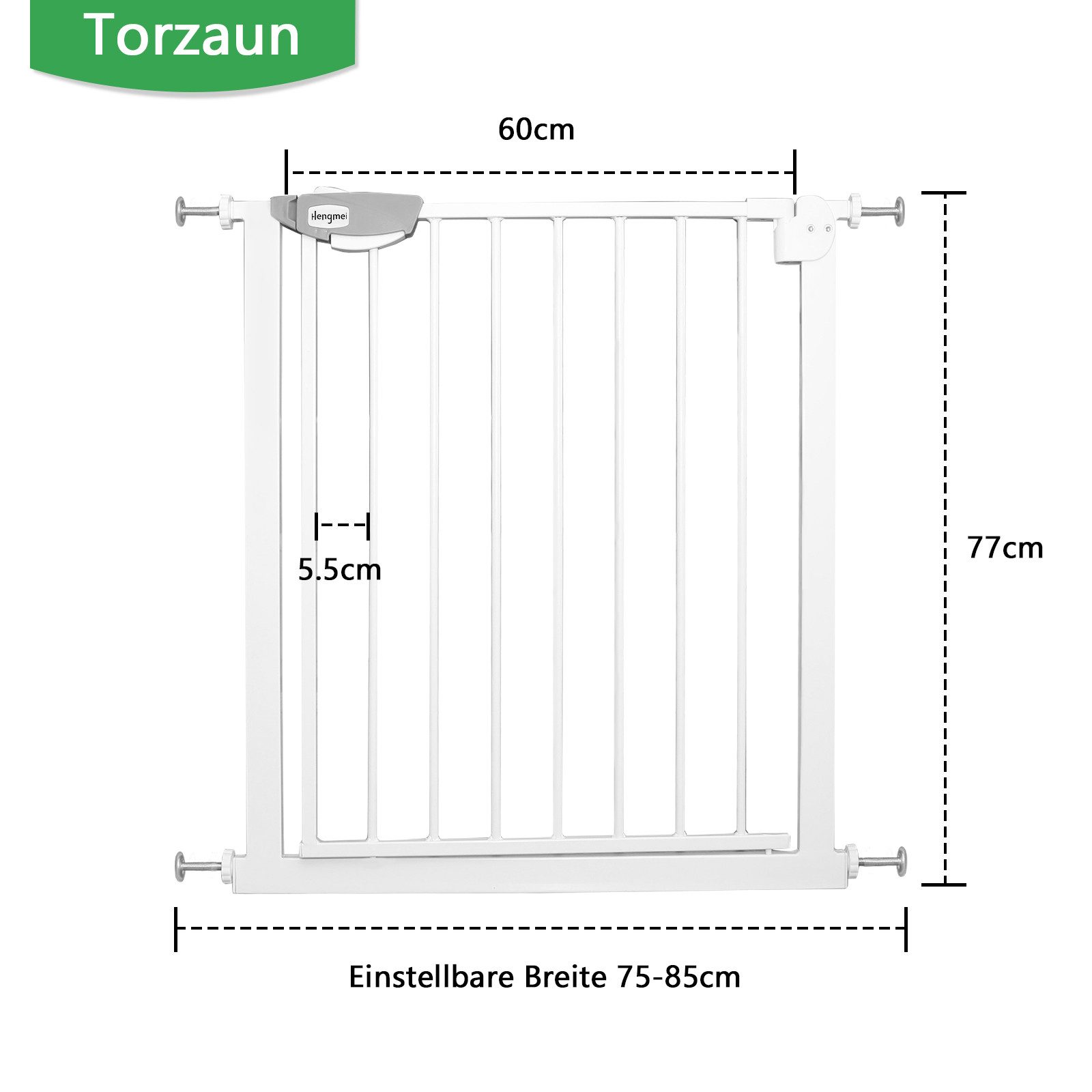 FIVMEN Treppenschutzgitter Türschutzgitter Treppengitter ohne bohren für Kindersicherheit, 76cm Hoch Weiß/Schwarz aus Metall