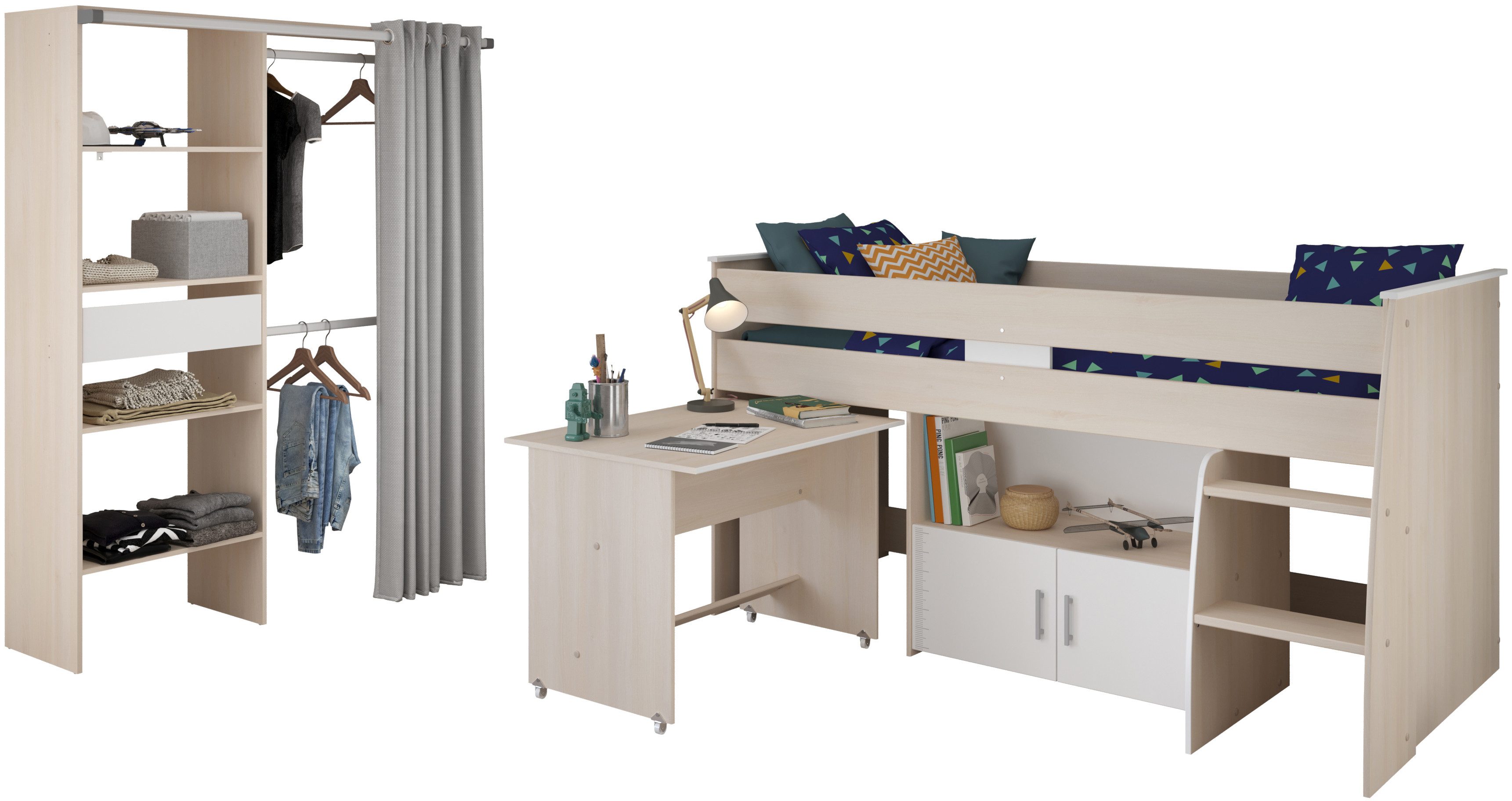 Parisot Jugendzimmer-Set Parisot Charly 22, (Set, 2-tlg), ausziehbarer Schreibtisch auf Rollen
