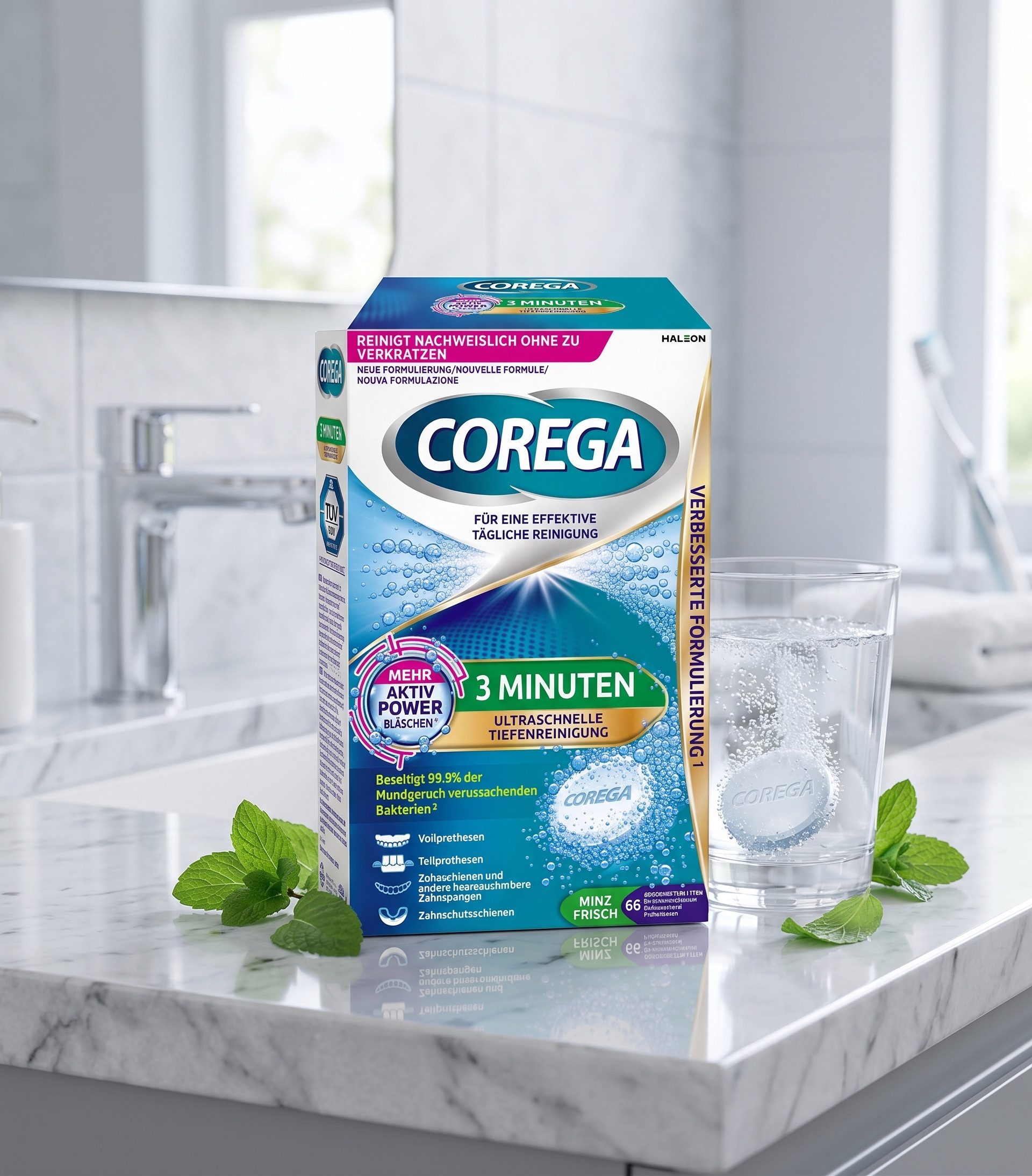 COREGA Zahnpflege-Set Corega TABS 3 Minuten, für herausnehmbaren Zahnersatz/ dritte Zähne, 1-tlg.