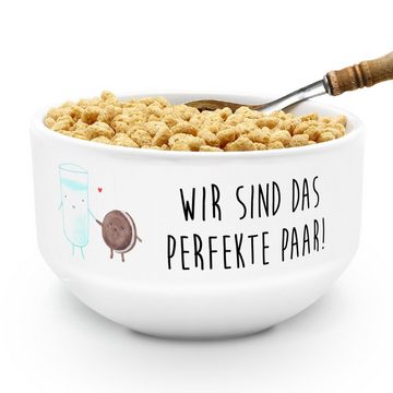 Mr. & Mrs. Panda Müslischale Milch Keks - Weiß - Geschenk, Schüssel, romantisch, perfektes Paar, M, Keramik, (1-tlg), Multifunktional