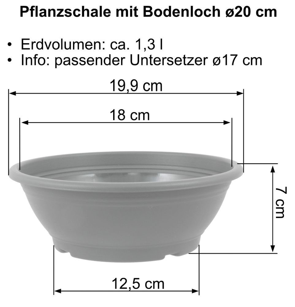 Heimwerkercenter Pflanzschale mit ø20-60 Pflanzschale aus cm, Anthrazit MePla wetterfest Kunststoff Bodenloch UV-beständigem