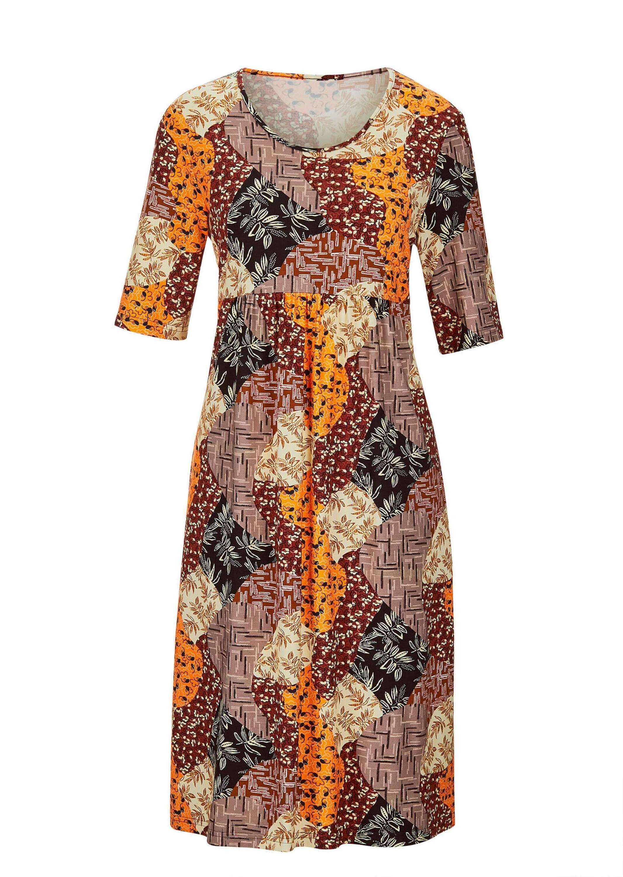 GOLDNER Jerseykleid Druckkleid im Mustermix Printkleid mit Unikatprint, Rundhals, halblange Ärmel