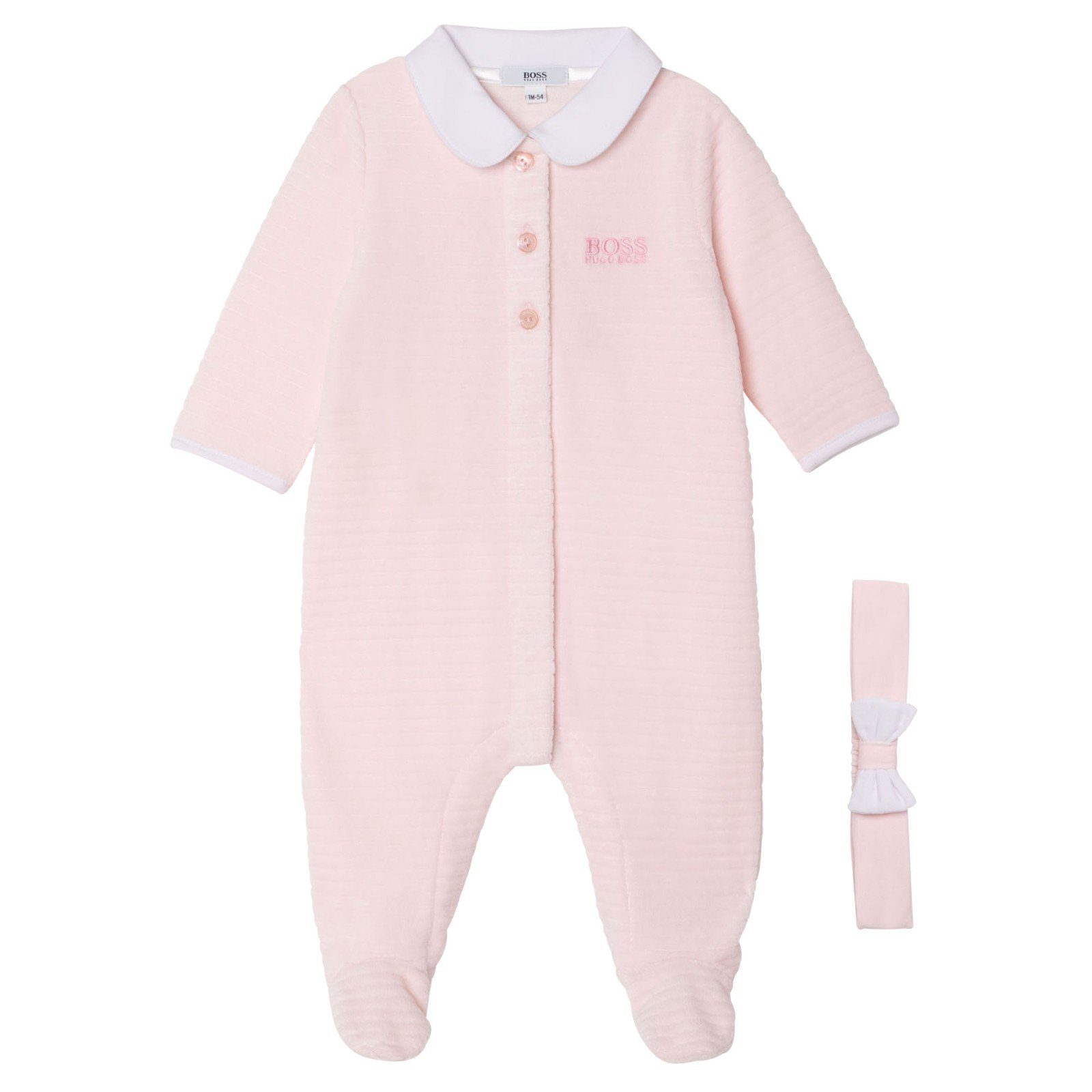 BOSS Schlafanzug HUGO BOSS Baby Schlafanzug mit Stirnband zweiteilig weiß rosa (2 Stück)