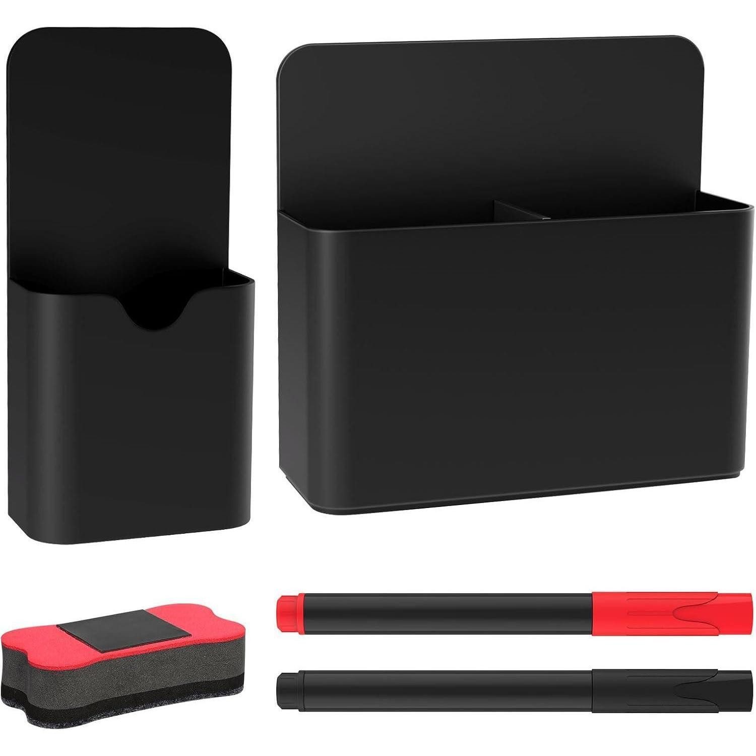LuxusKollektion Organizer Stifthalter magnetisch 2er Whiteboard Schwamm Marker Schwarzes Set