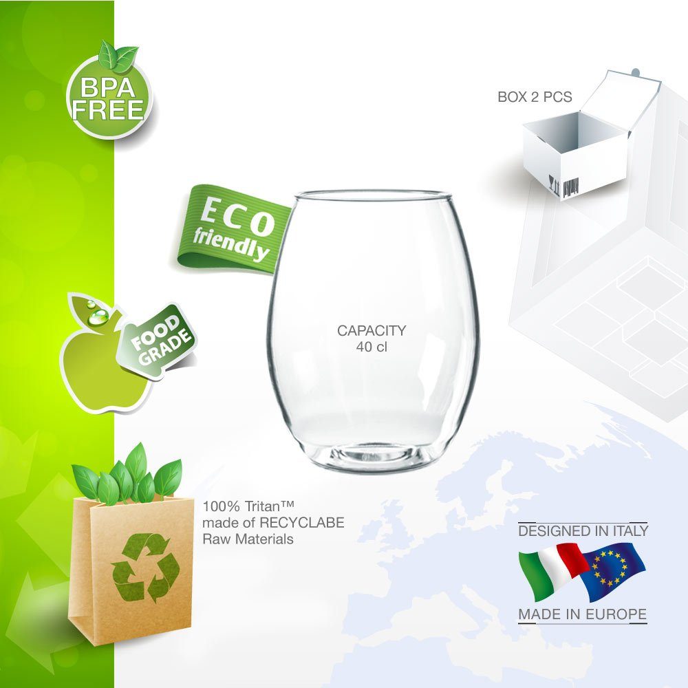 Doimoflair Weinglas Doimoflair Weingläser Cocktailglas aus Plastik bruchsicher Transparent, 2-tlg.