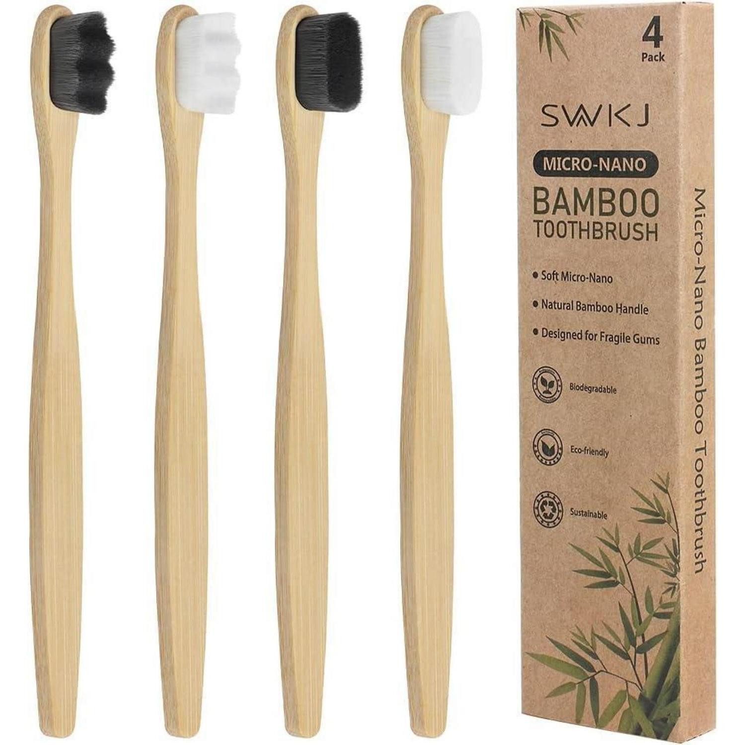 LuxusKollektion Zahnbürste 4er Set weiche Bambus-Zahnbürsten für empfindliches Zahnfleisch