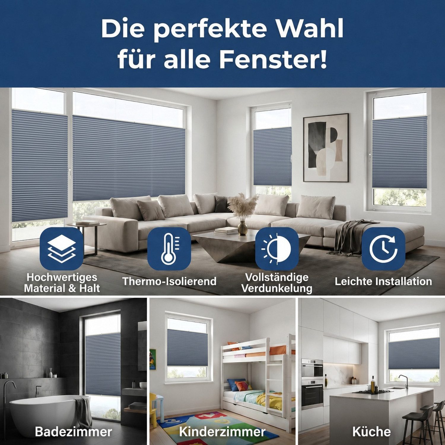 Rikmani Plissee Thermo Fensterplissee ohne Bohren, Dunkelgrau, 40x120, verdunkelnd, Klemmfix, Langlebige Premium-Qualität, Thermo Plissee