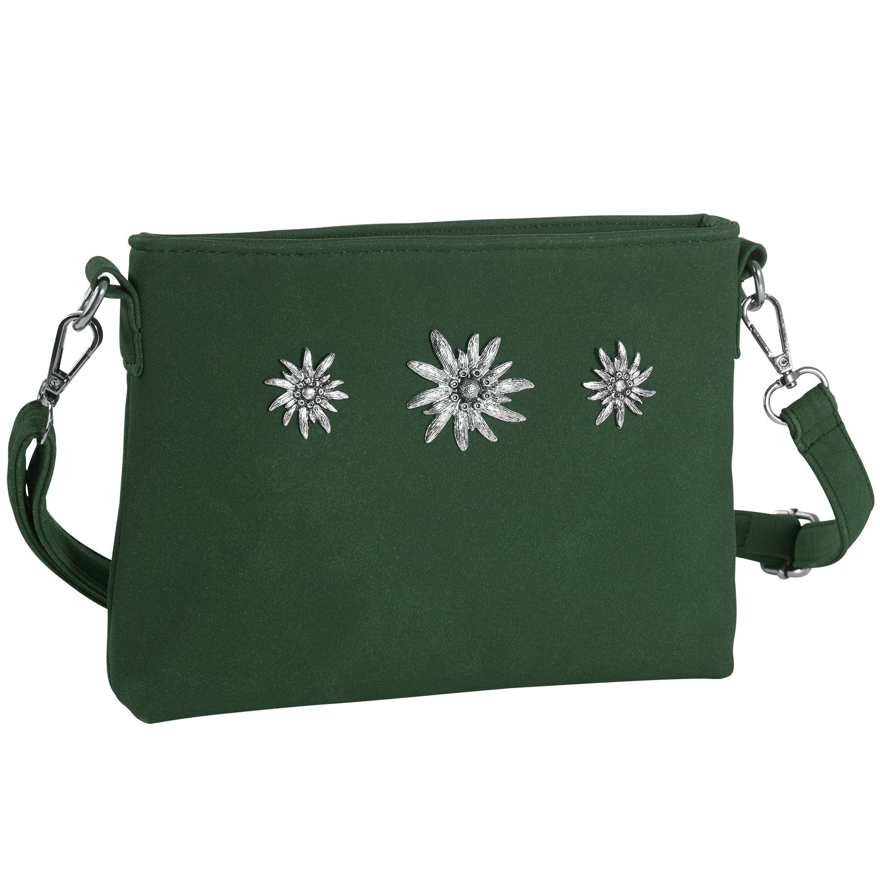 dressforfun Henkeltasche Handtasche, Trachtenmodell in Wildlederoptik, Gurtlänge ca. 126 cm (Tragetasche, Konfektionsgröße 0 in grün), Reißverschluss, Seitenfach mit Reißverschluss (LxH): ca. 13 x 8 cm