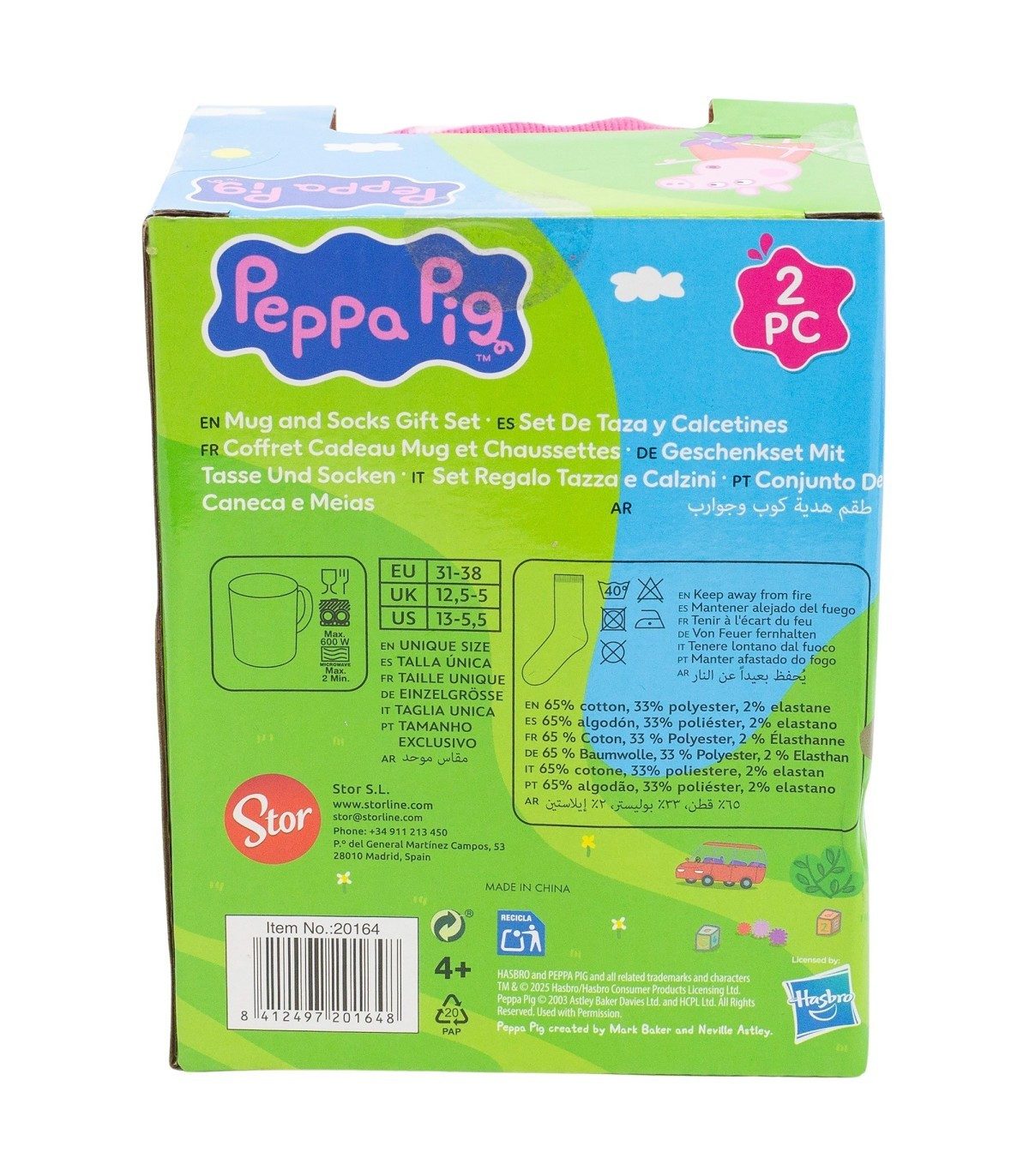 Peppa Pig Tasse Geschenkset mit Keramiktasse und Socken Größe 31 bis 38, 2-tlg., Keramik, Textil, Peppa Pig Motiv