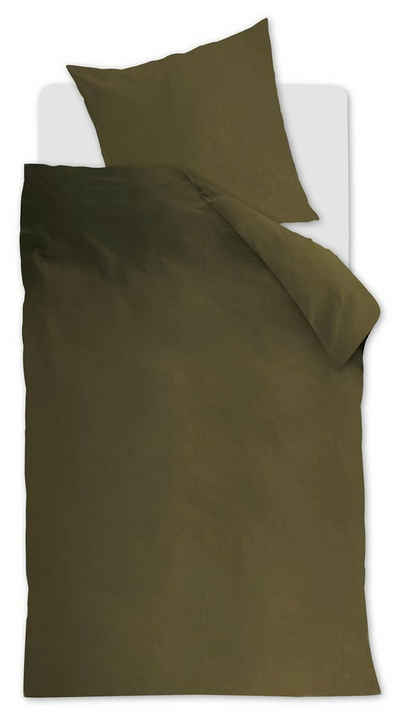 Bettwäsche Cotton Uni_Olive Green_DE_UV_135x200 1 Bettbezug, 1 Kissenbezug 135 x, Ambiante, 2 teilig, Bettbezug Kopfkissenbezug Set kuschelig weich hochwertig