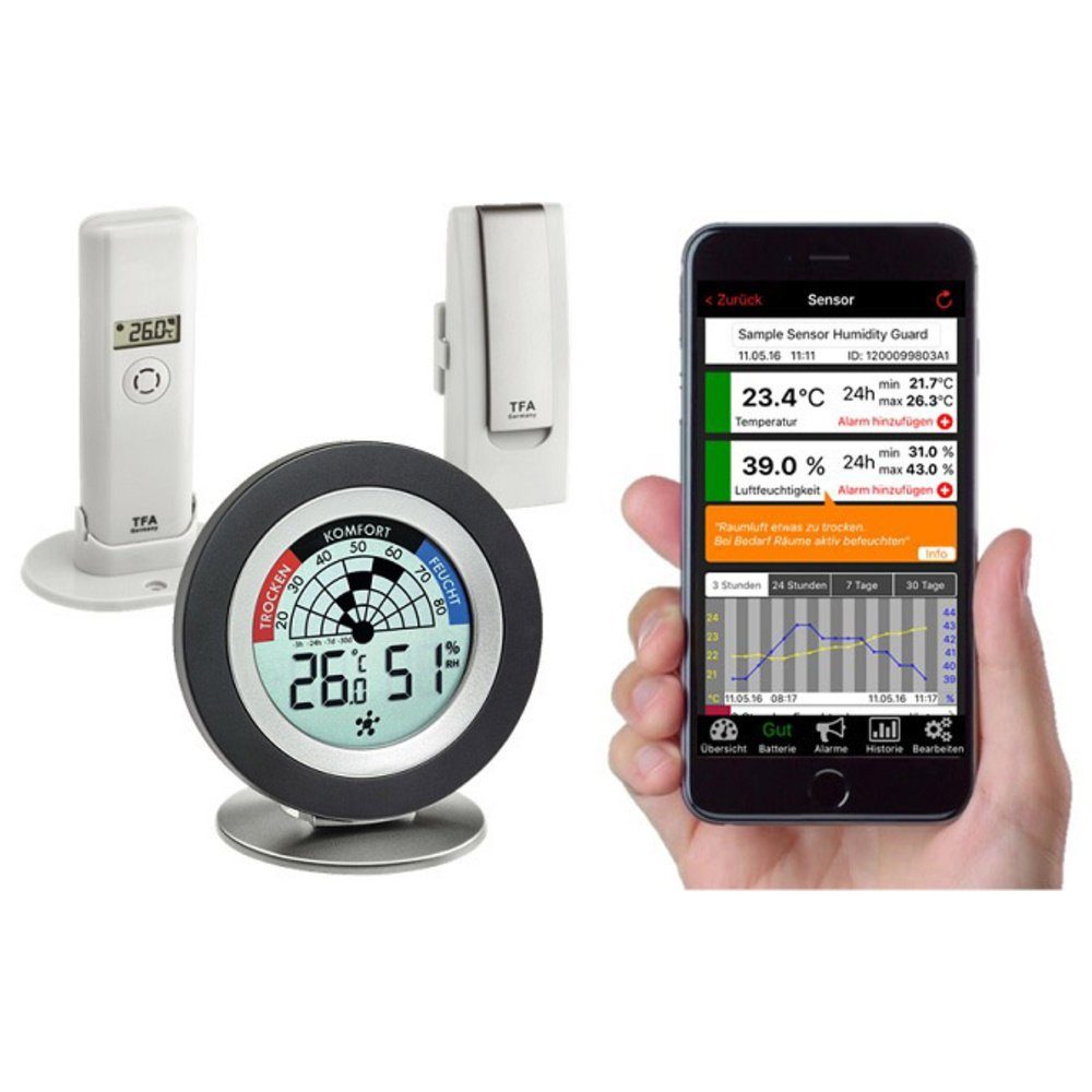 Hygrometer TFA Dostmann Weatherhub SmartHome System Cossy Radar Schimmelradar Wei