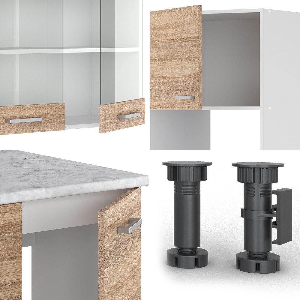 Vicco Winkelküche R-Line, Sonoma/Weiß, Ohne Arbeitsplatten