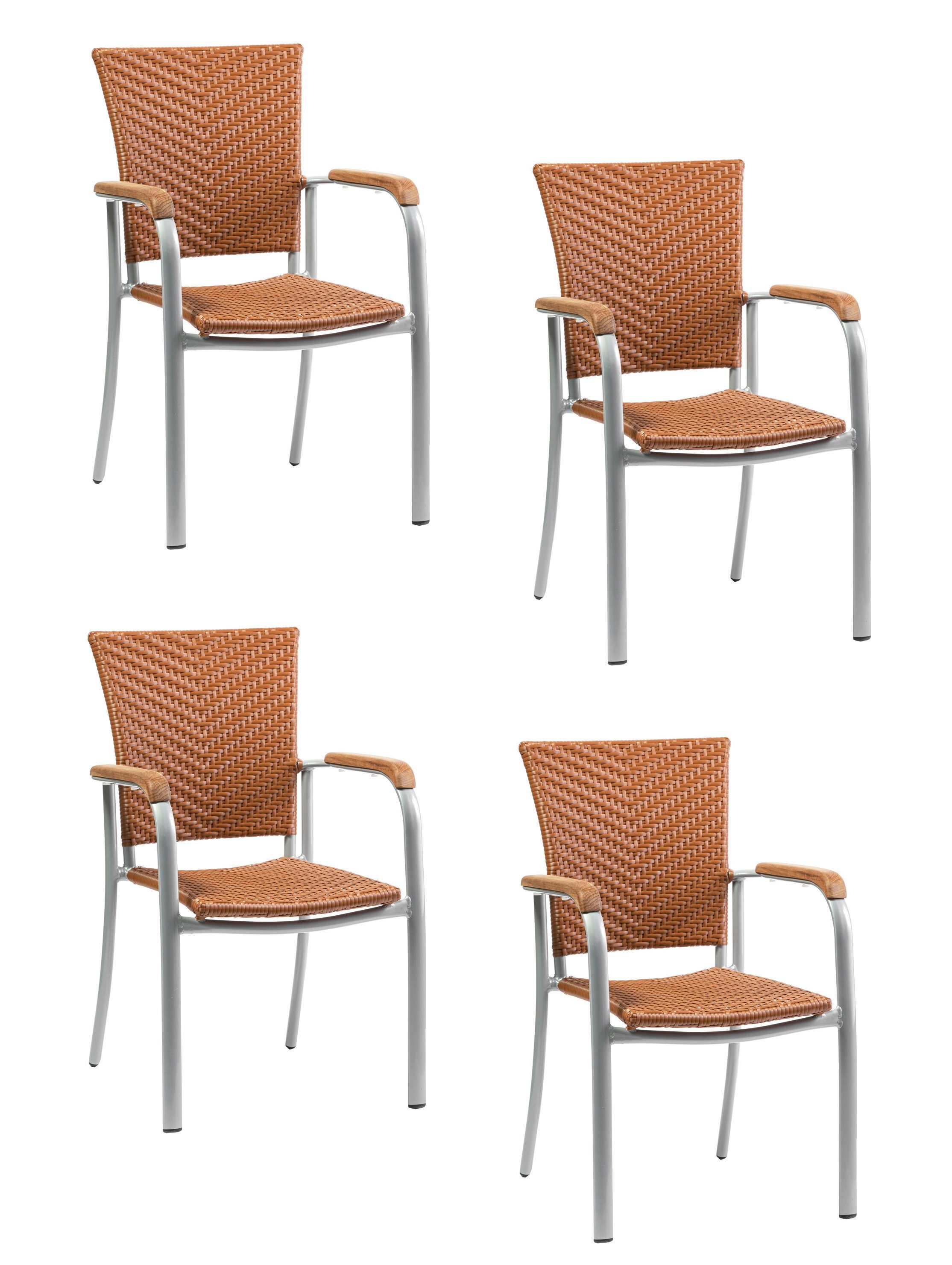 Konway Stapelstuhl ARUBA (4 St), 4x KONWAY® ARUBA Stapelsessel Braun Premium Polyrattan Sessel