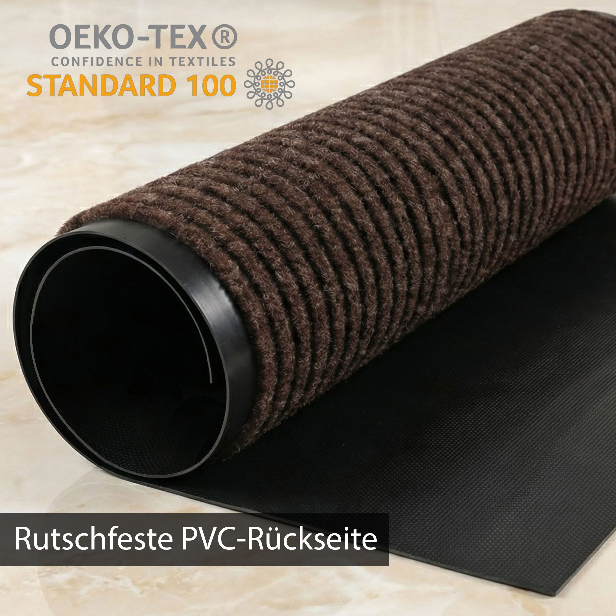 HELLSER Fußmatte für Außen & Innen – Rutschfeste Schmutzfangmatte – Braun & Schwarz, Flach & leicht zu reinigen – 60x90cm // 90x120cm – Bild 5 von 5