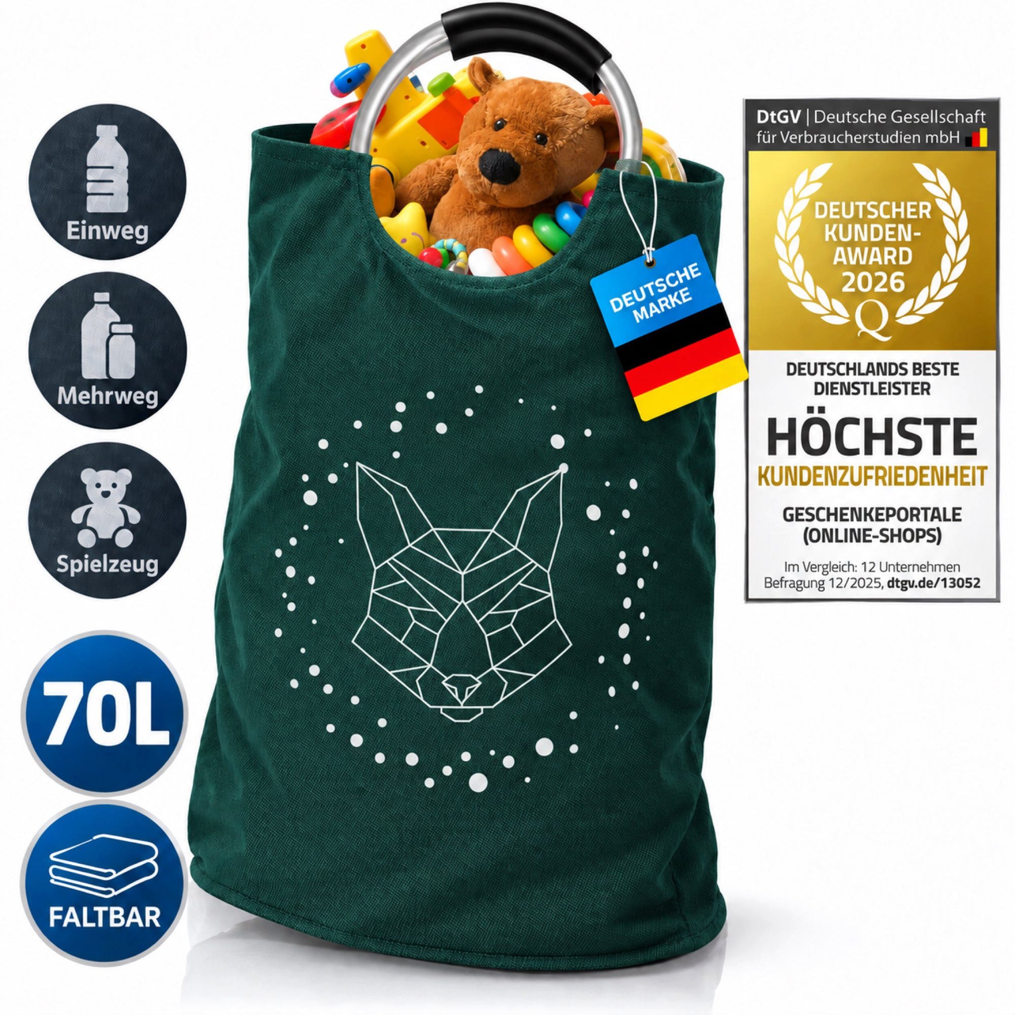 Dimono Flaschensammler Dimono Flaschensammler – Faltbarer Pfandbehälter & Leergutkorb (Leergut-Korb & Spielzeugbeutel, Faltbarer Haushalts-Organizer), Recycling Pfandbehälter