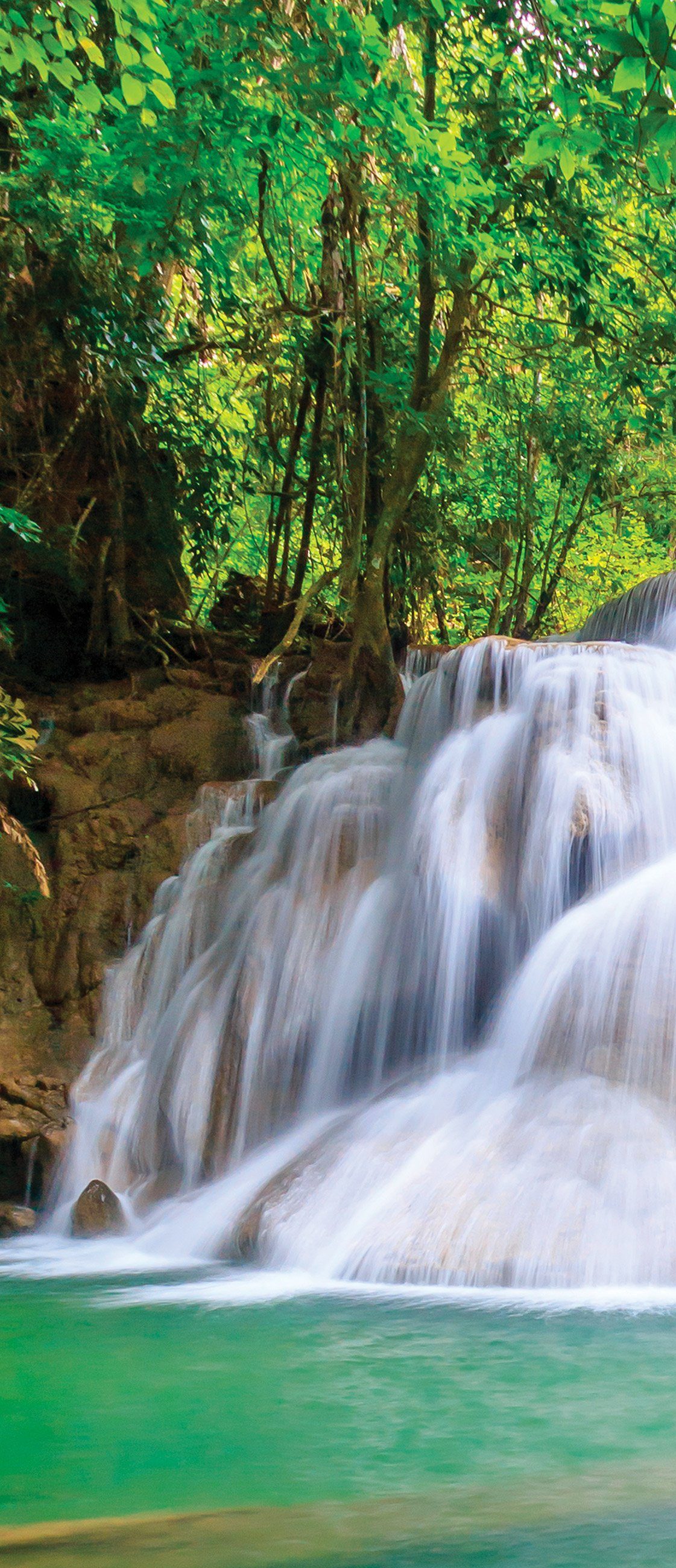 Wallarena Türtapete Selbstklebend Wald Wasserfall für 3D-Optik, Türtapete Türaufkleber Türfolie Fototapete Türposter Effekt 3D Glatt, cm, Tür, Selbstklebend 91x211 Landschaft