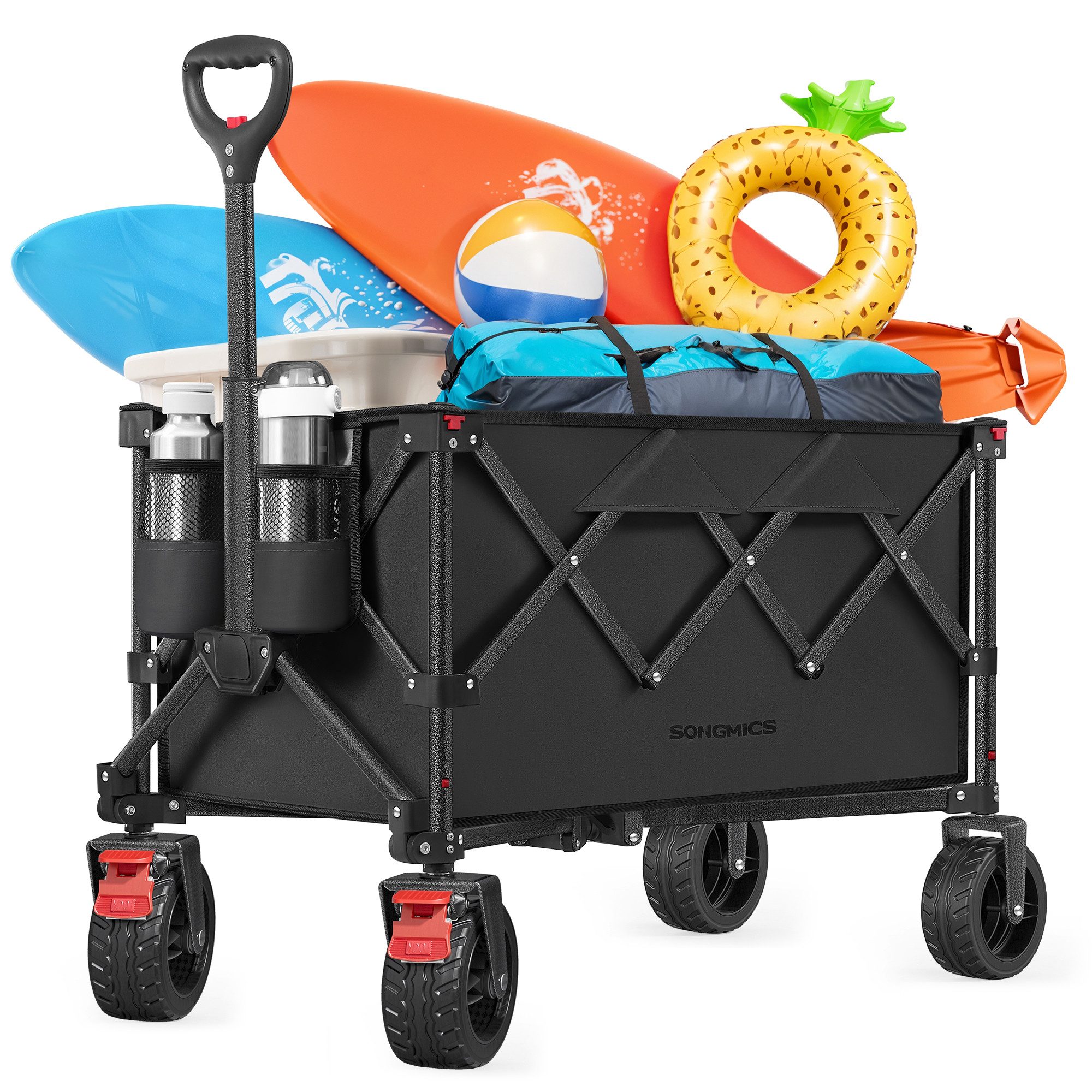 SONGMICS Bollerwagen, Handwagen faltbar, 150 L, bis 150 kg, Gartenwagen mit Griff, Rollen