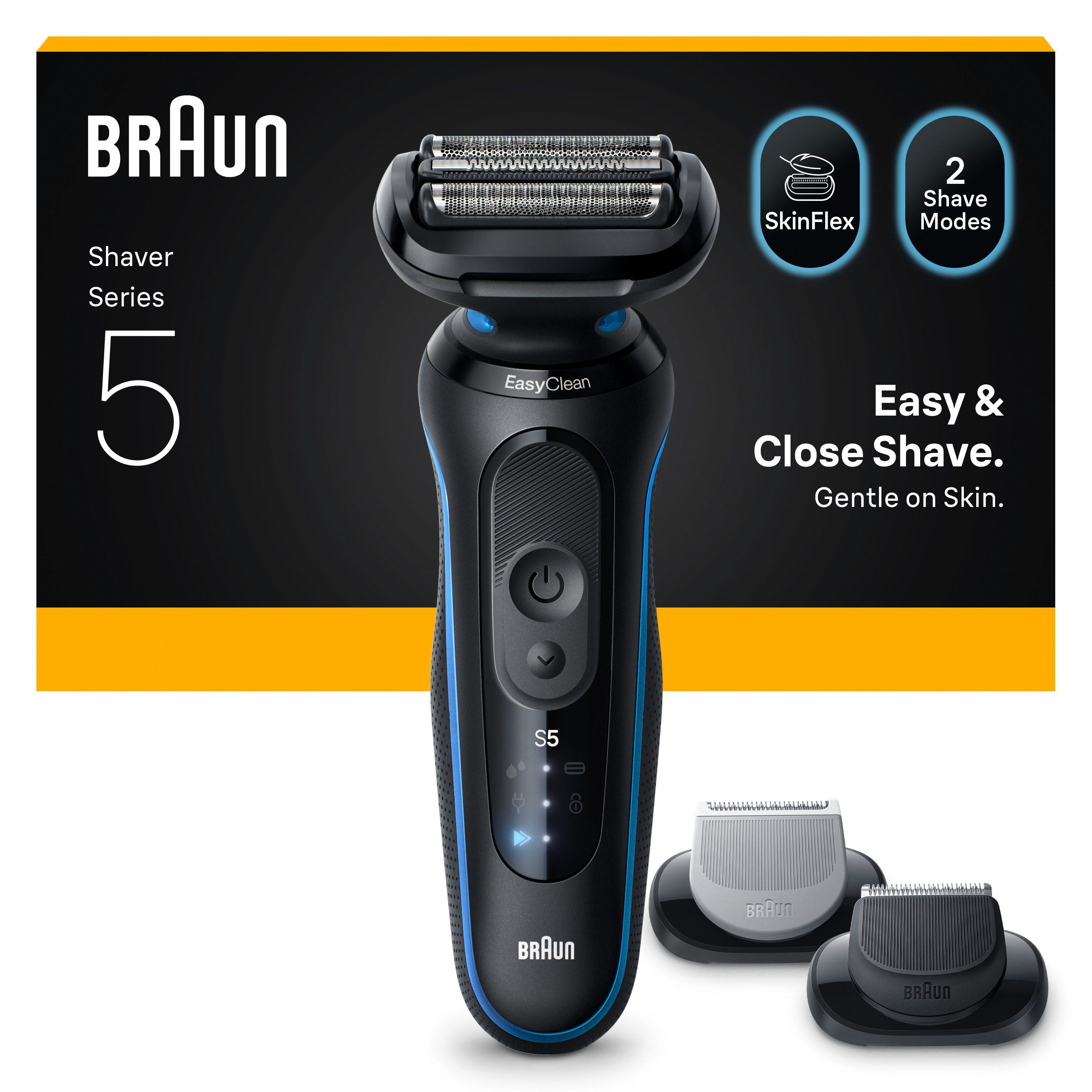 Braun Elektrorasierer Series 5 52-B1650s, Reinigungsstation, Bis zu 50 min, +2 Aufsätze, Nass- & Trocken, 100% Wasserdicht