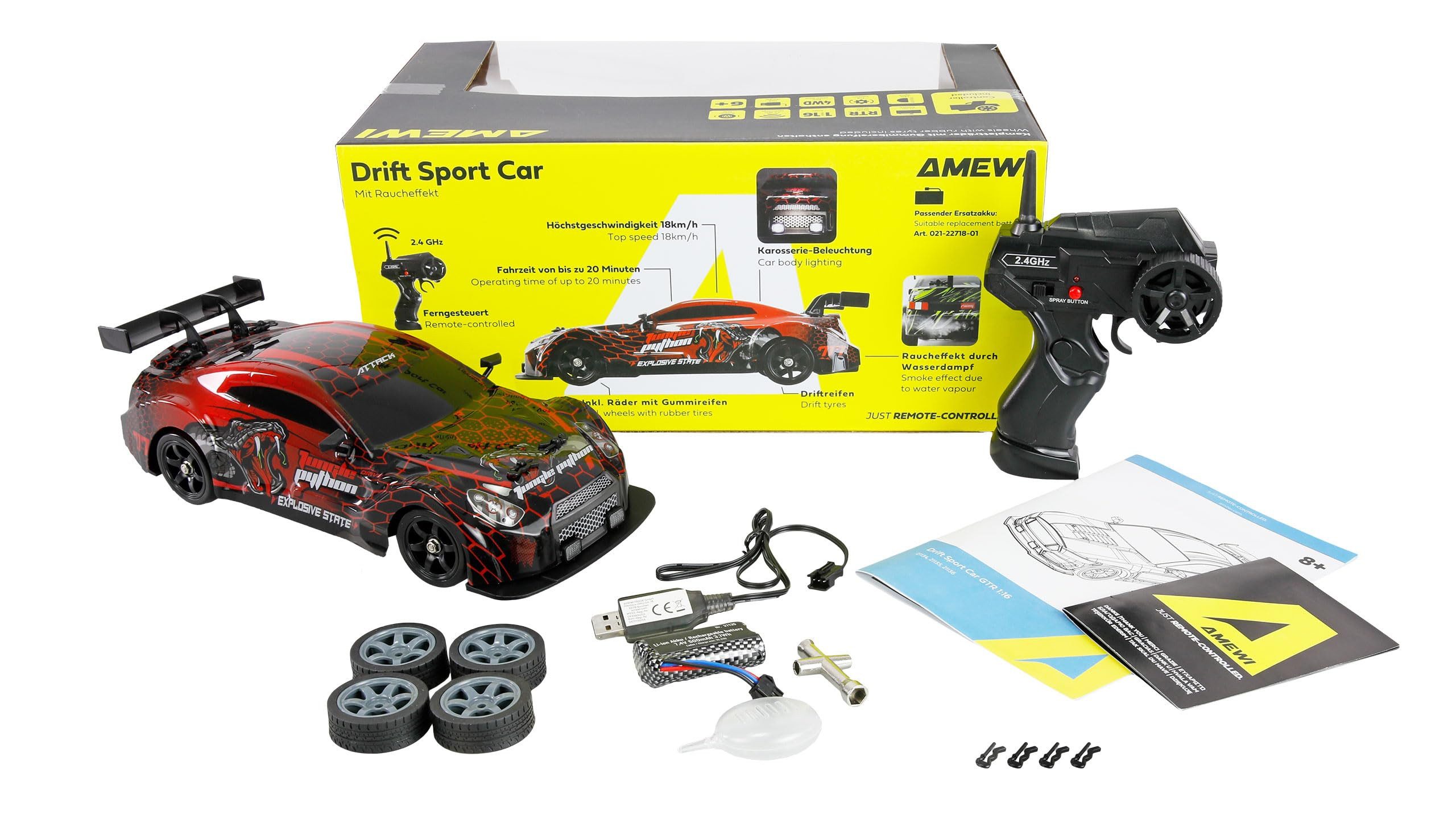 Amewi RC-Auto Ame RC Drift Sport rot/grün, RC Driftauto in rot und grün, für actiongeladenen Fahrspaß