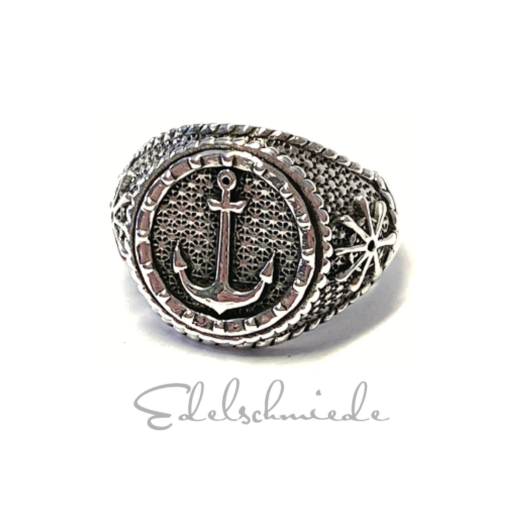 Edelschmiede925 Silberring Ring 925 Silber geschwärzt Anker Motiv rustikal Bandring #65