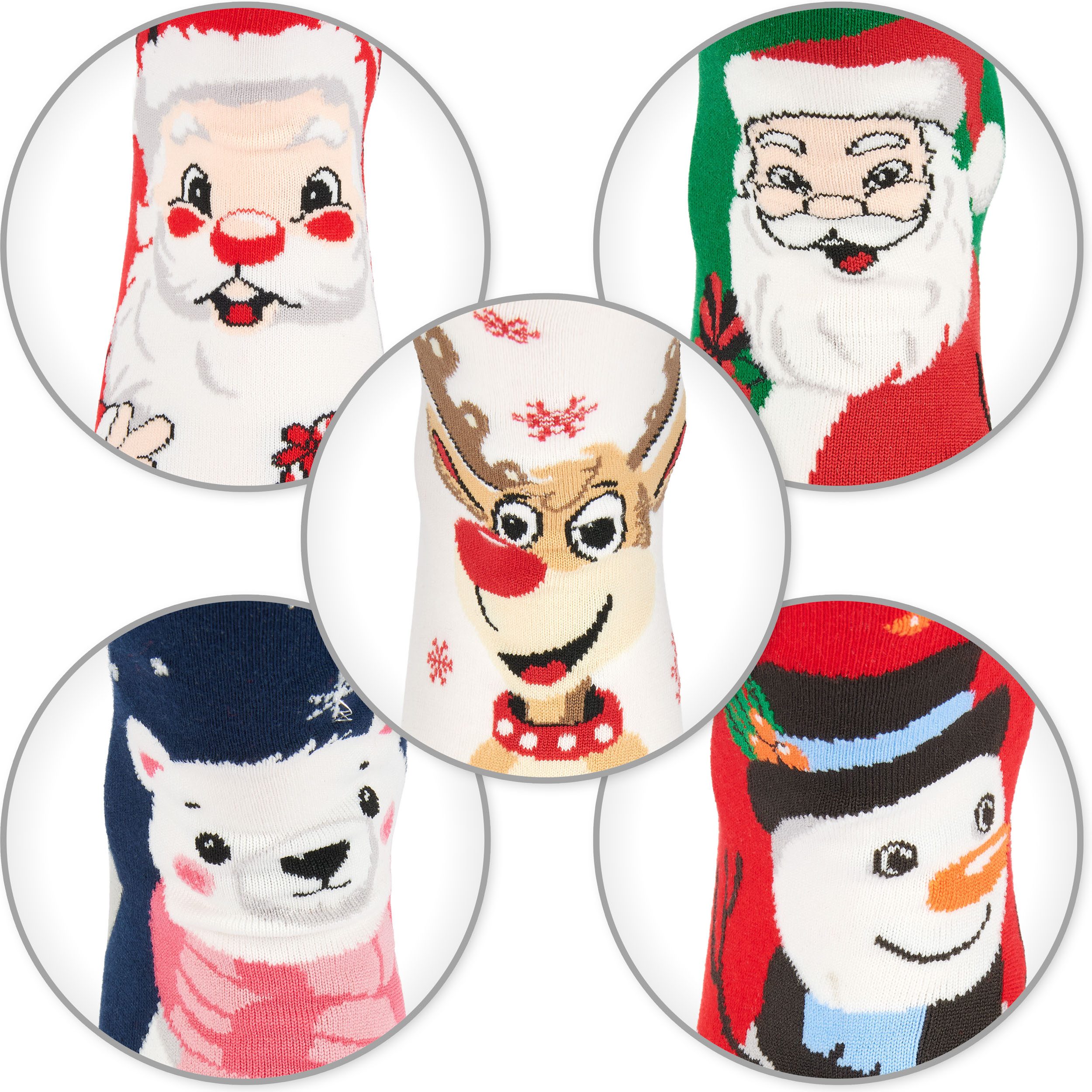 BRUBAKER Socken Damen Weihnachtssocken - Santa, Rentier und Eisbär (Bunte Baumwollsocken für Frauen - Geschenkset, 5-Paar, Kuschelsocken mit humorvollen Sockenm – Bild 5 von 5