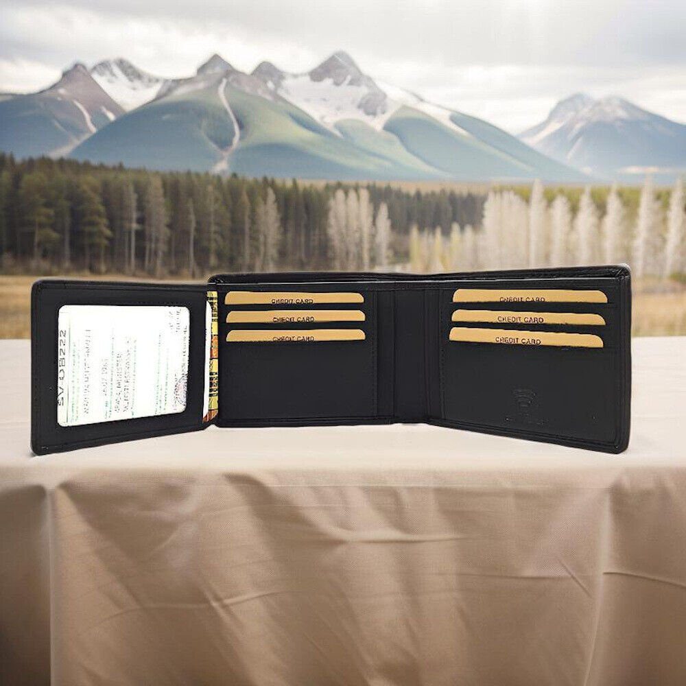 Hill Burry Geldbörse echt Leder Herren Portemonnaie mit RFID Schutz, flach gearbeitet, tolles Vollrindleder, tiefschwarz