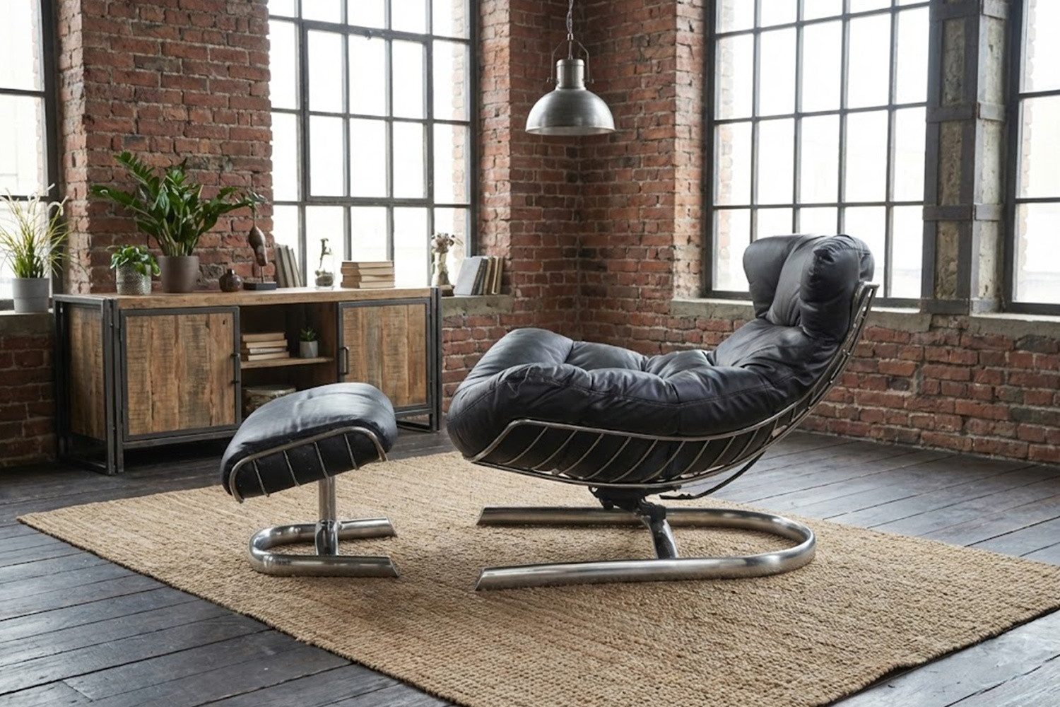 KAWOLA Relaxsessel LORNA, Sessel Leder schwarz inklusive Hocker