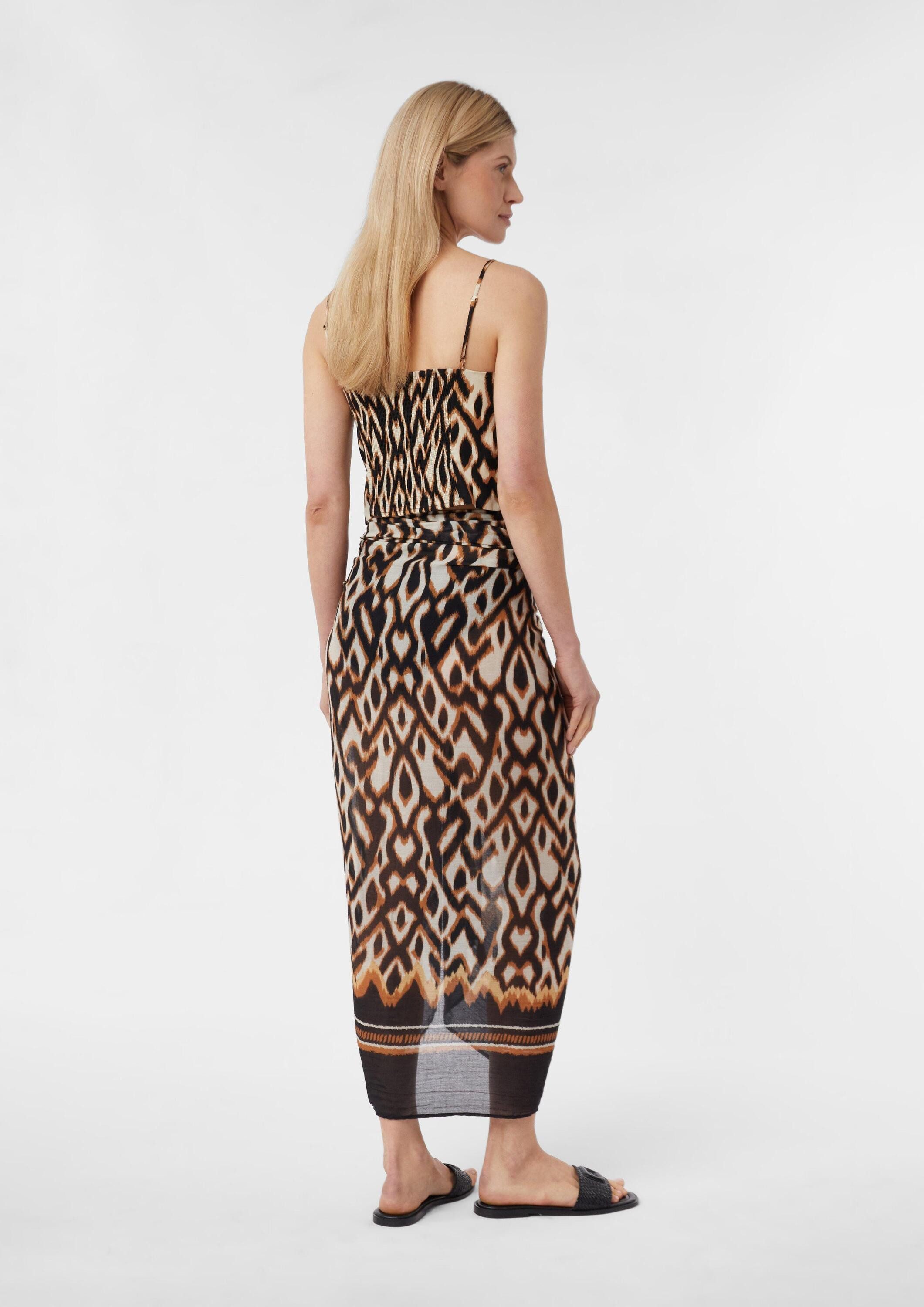 comma Poncho Tuch Pareo aus Baumwollmix mit All-over-Print