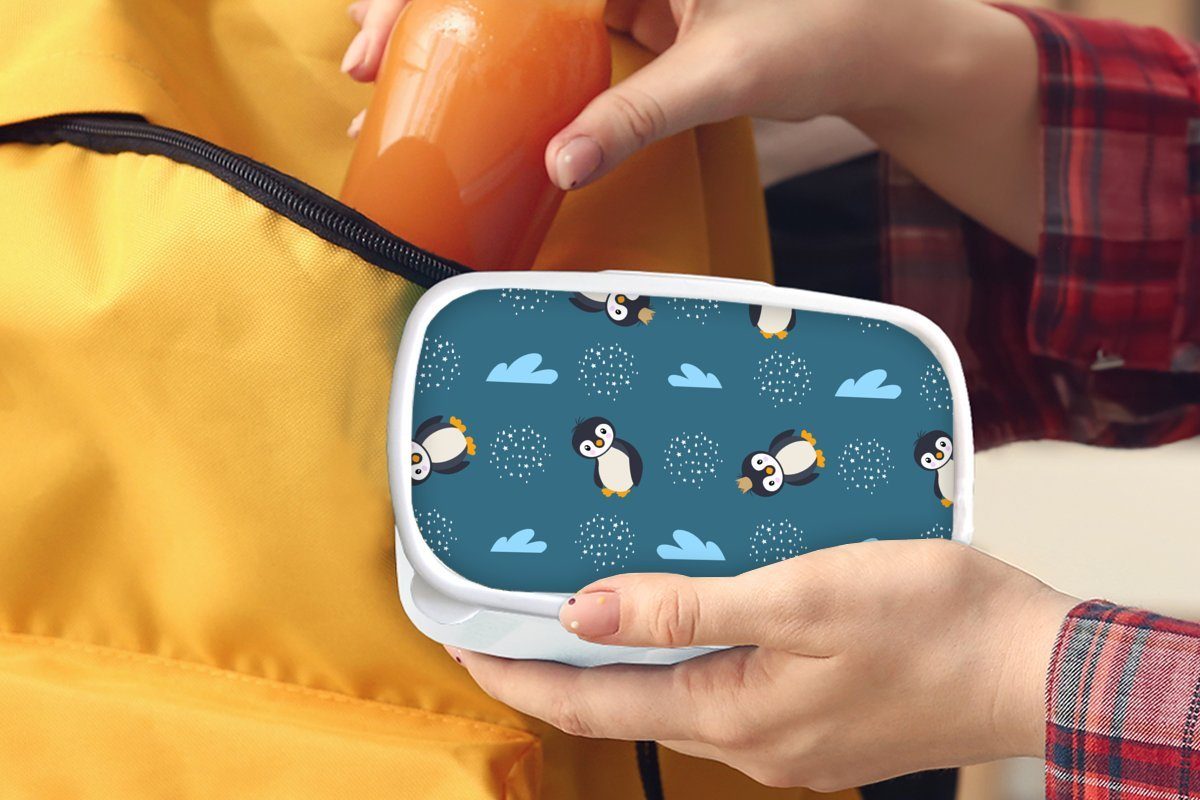 Erwachsene, Pinguin Design, (2-tlg), für Brotdose, MuchoWow Kinder - - weiß Mädchen Wolken für Kunststoff, Jungen Brotbox Lunchbox Jungs und - und
