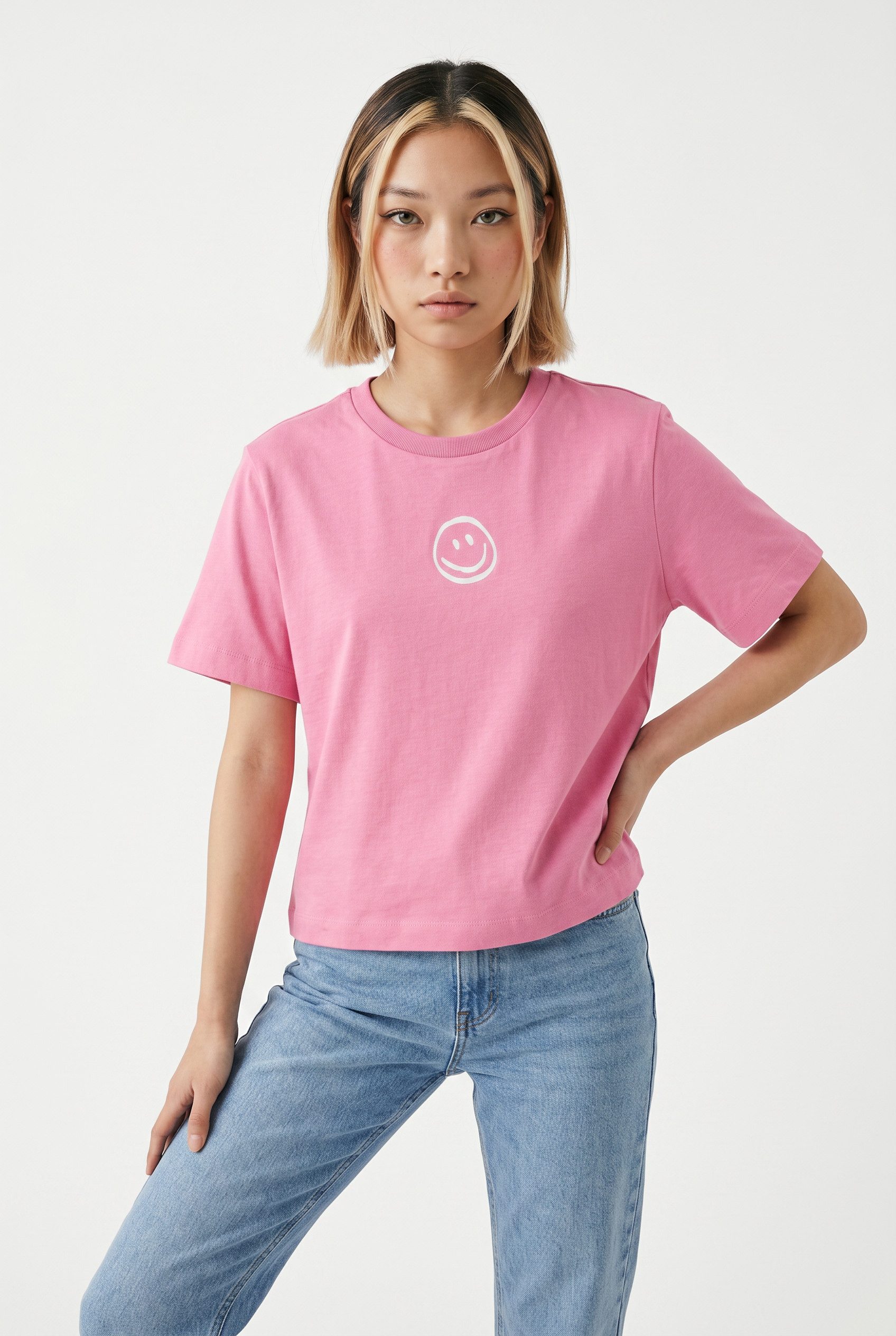 Vero Moda Kurzarmshirt VMSARA METTE SS TOP BOX JRS GA NOOS Baumwolle, regular fit