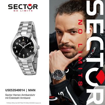 Sector Quarzuhr Sector Herren Armbanduhr Analog, Herren Armbanduhr rund, groß (ca. 45mm), Edelstahlarmband silber