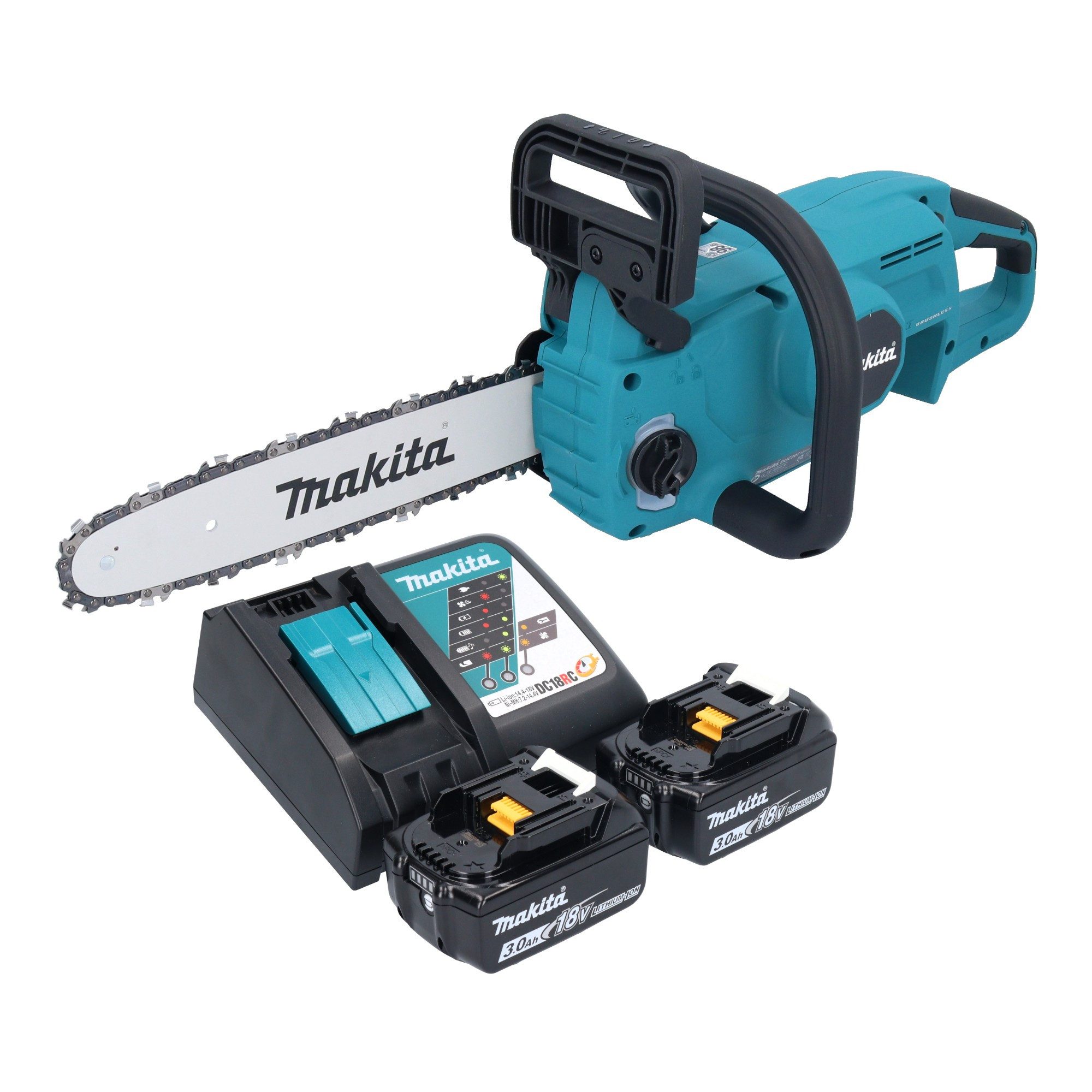 Makita Akku-Kettensäge DUC 307 RF2X3 18 V 30 cm Brushless + 2x Akku 3,0 Ah + Ladegerät