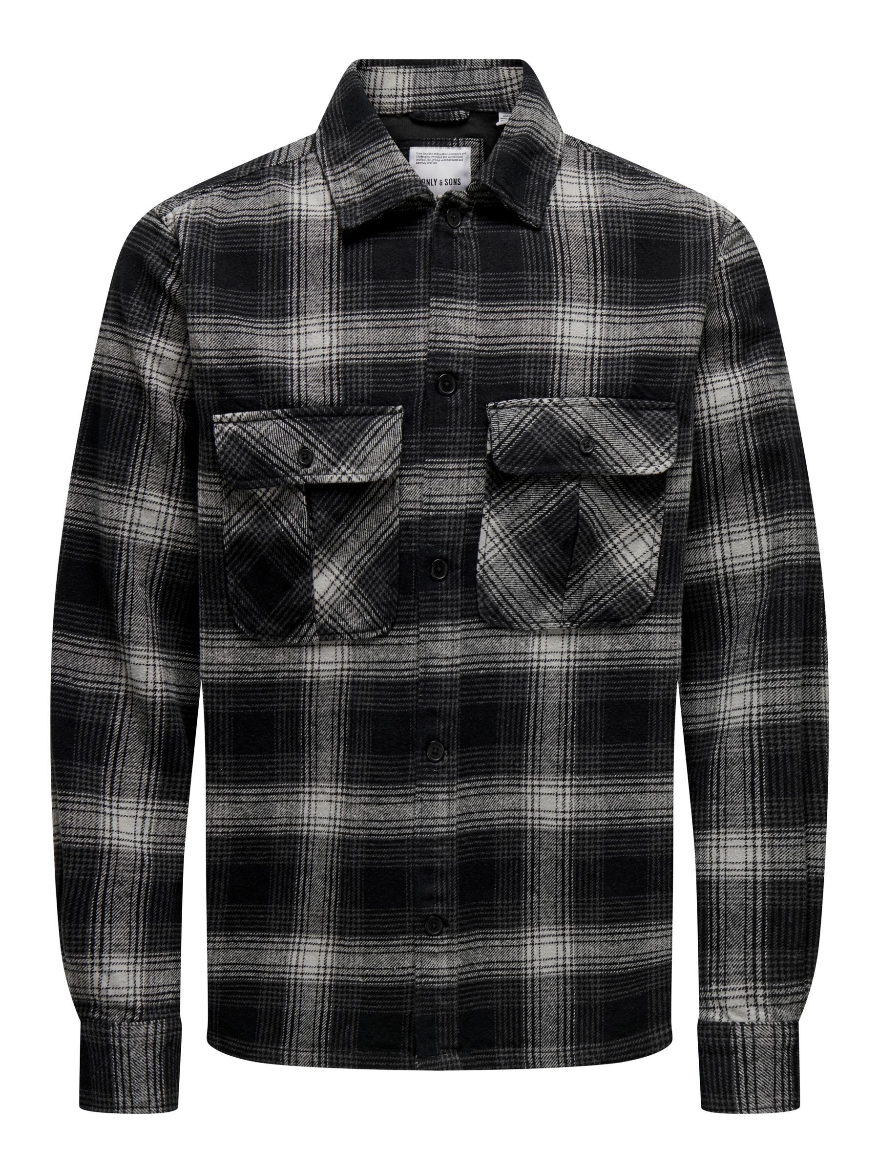 ONLY & SONS Langarmhemd gewebt Regular Fit Hemdkragen Knopfleiste ONSCEDRIC LIFE CHECK OVERSHIRT NOOS