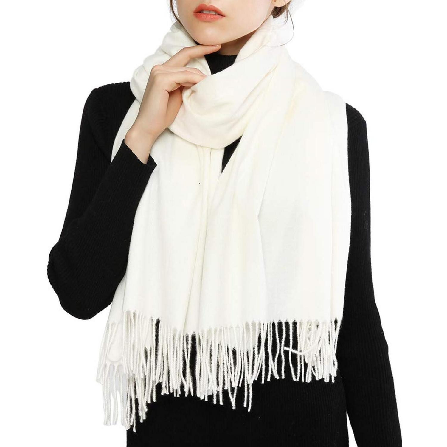 LuxusKollektion XXL-Schal Damen Schal Winter Creme mit Fransen