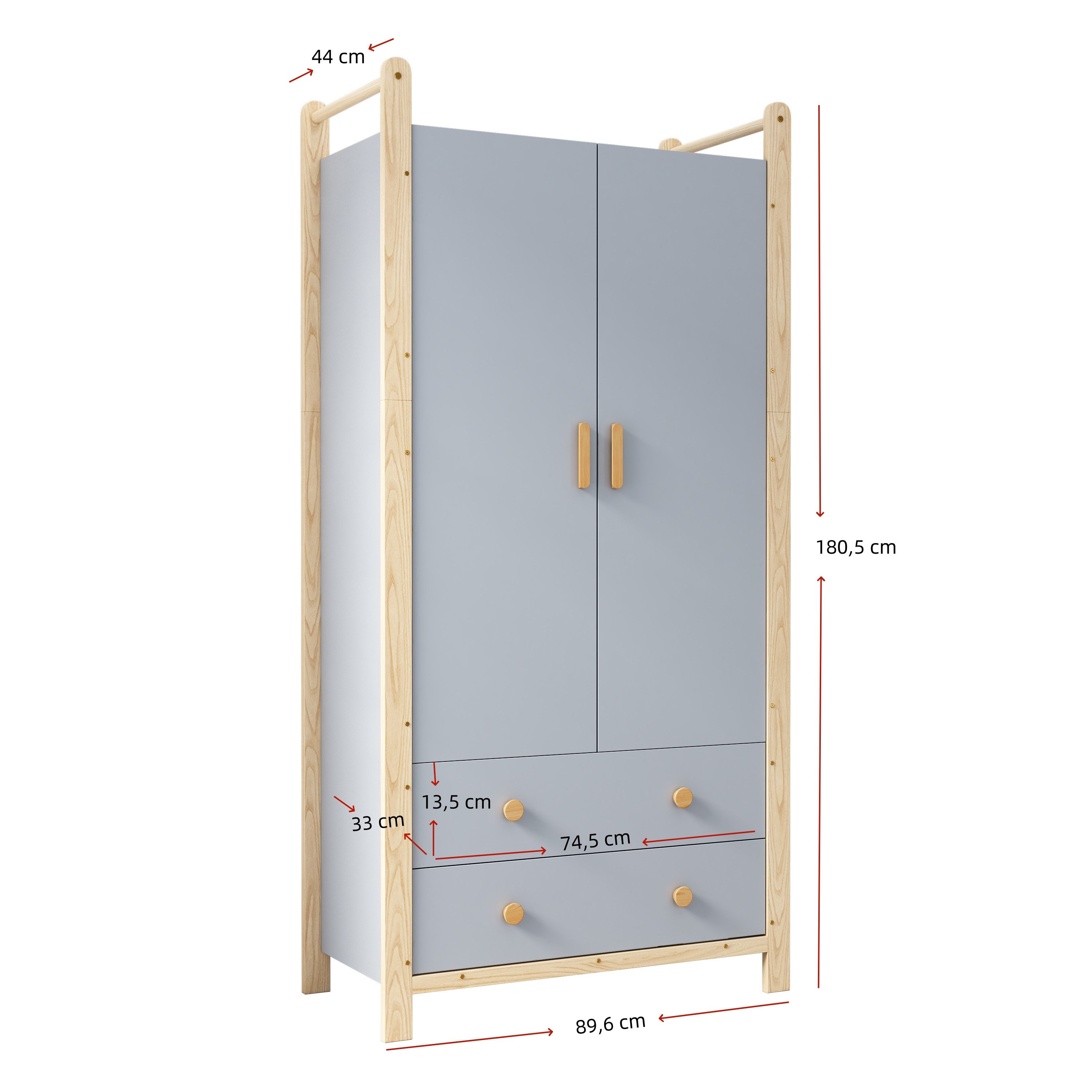 Merax Kinderkleiderschrank Kinder-Kleiderschrank mit 2 Türen, 2 Schubladen, Kleiderstange (1-St., Stauraum für Kinderzimmer) Landhausstil Kleiderschrank, 90×45× – Bild 5 von 5