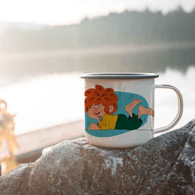 Bavariashop Tasse ®Pumuckl Emailletasse "Schaumamoi" • 350 ml, Hochwertiges Emaille, Lokal gefertigt, In Handarbeit hergestellt.