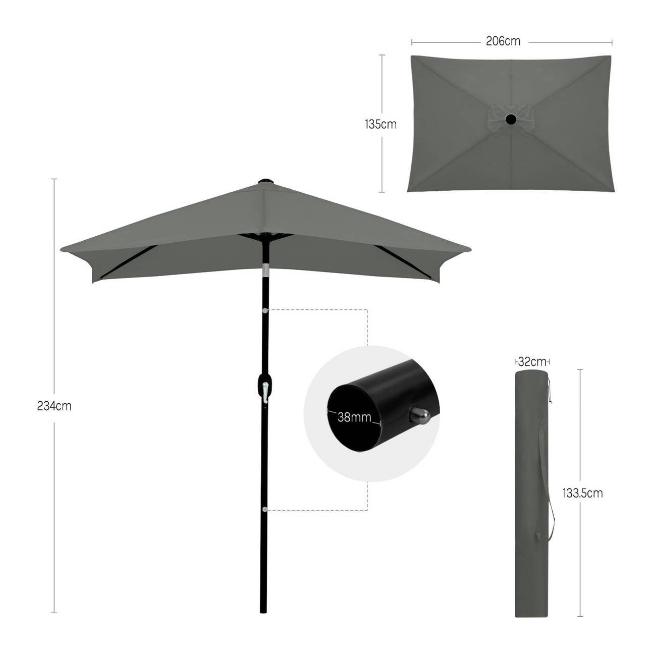 Woltu Sonnenschirm, UV-Schutz, UPF 50+, Neigungsverstellbar, mit Tragetasche
