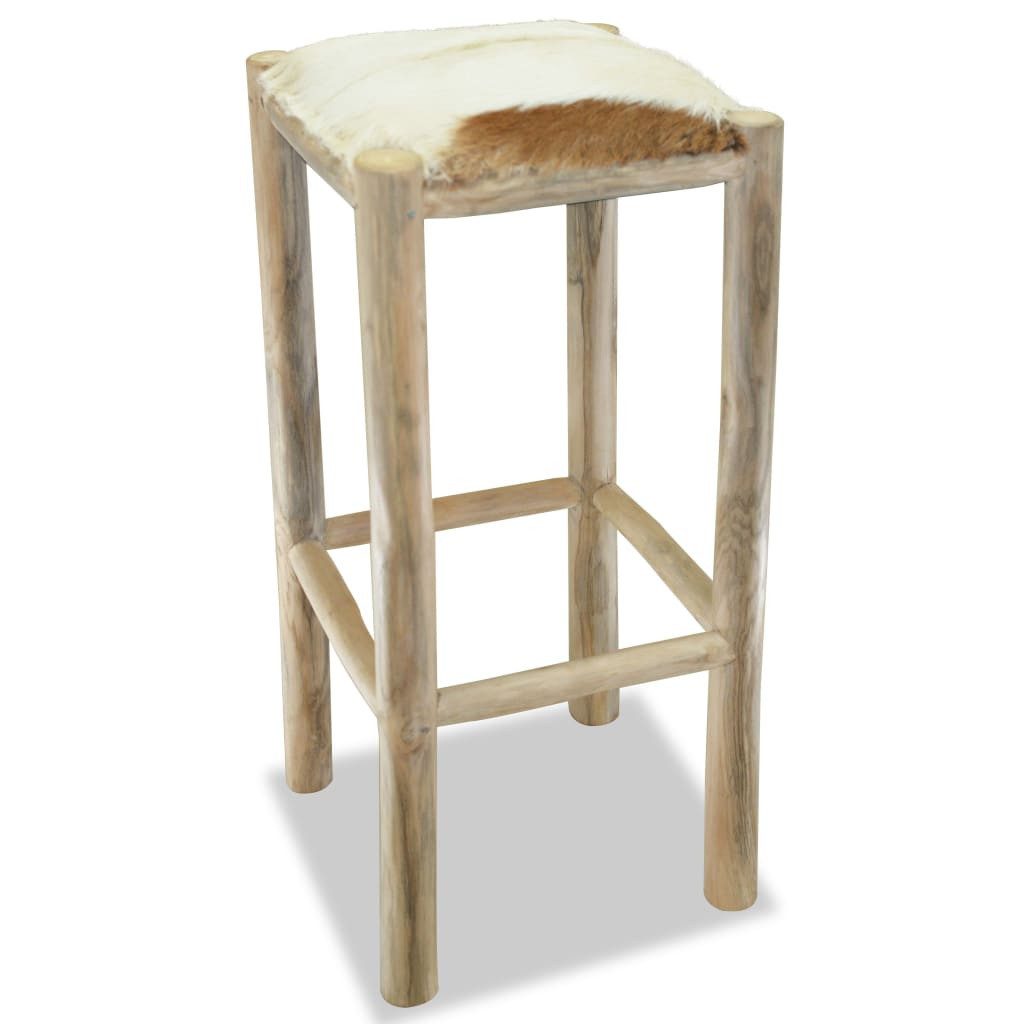 vidaXL Barhocker, Sitzhocker Echtleder und Teak Massivholz