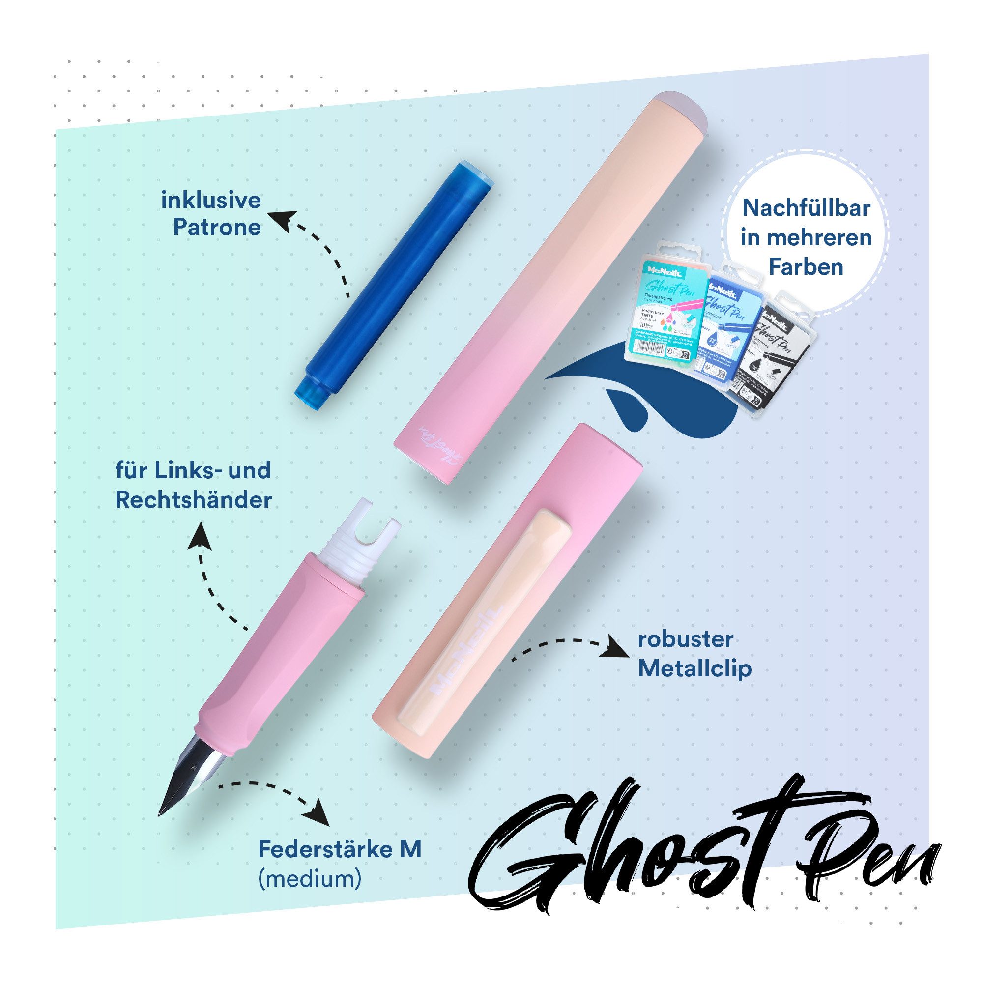 McNeill Füller McNeill Ghost Pen Füller mit radierbare Tinte ergonomisch nachfüllbar