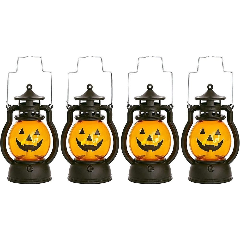 GelldG LED-Lichterkette Halloween Flammenlaterne 4 Stück Halloween Laterne Kürbis Laterne