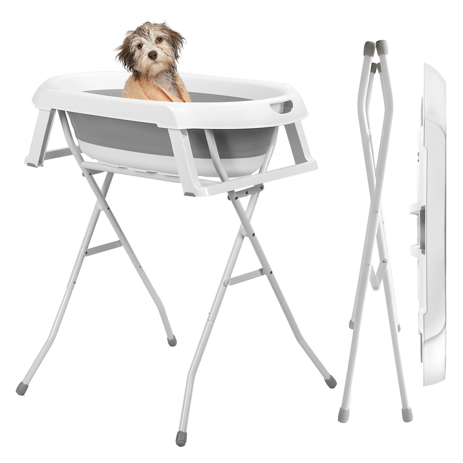 Rutaqian Badewanne 2-in-1-Hundebadewanne, faltbare Haustierbadewanne zum Baden Pflegen, zusammenklappbare tragbare Duschbadewanne für kleine Hunde