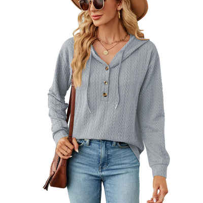 ZWY 2-in-1-Shirt Langarm-Sweatshirts,Übergr Pullover für Damen, Button-Down-Hoodie