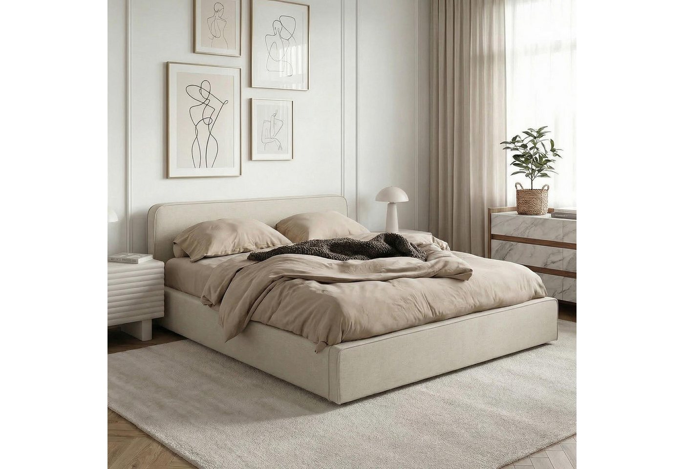 IDIMEX Polsterbett MARINI, Bett 140x200 cm mit Lattenrost Doppelbett mit Kopfteil Stoff beige