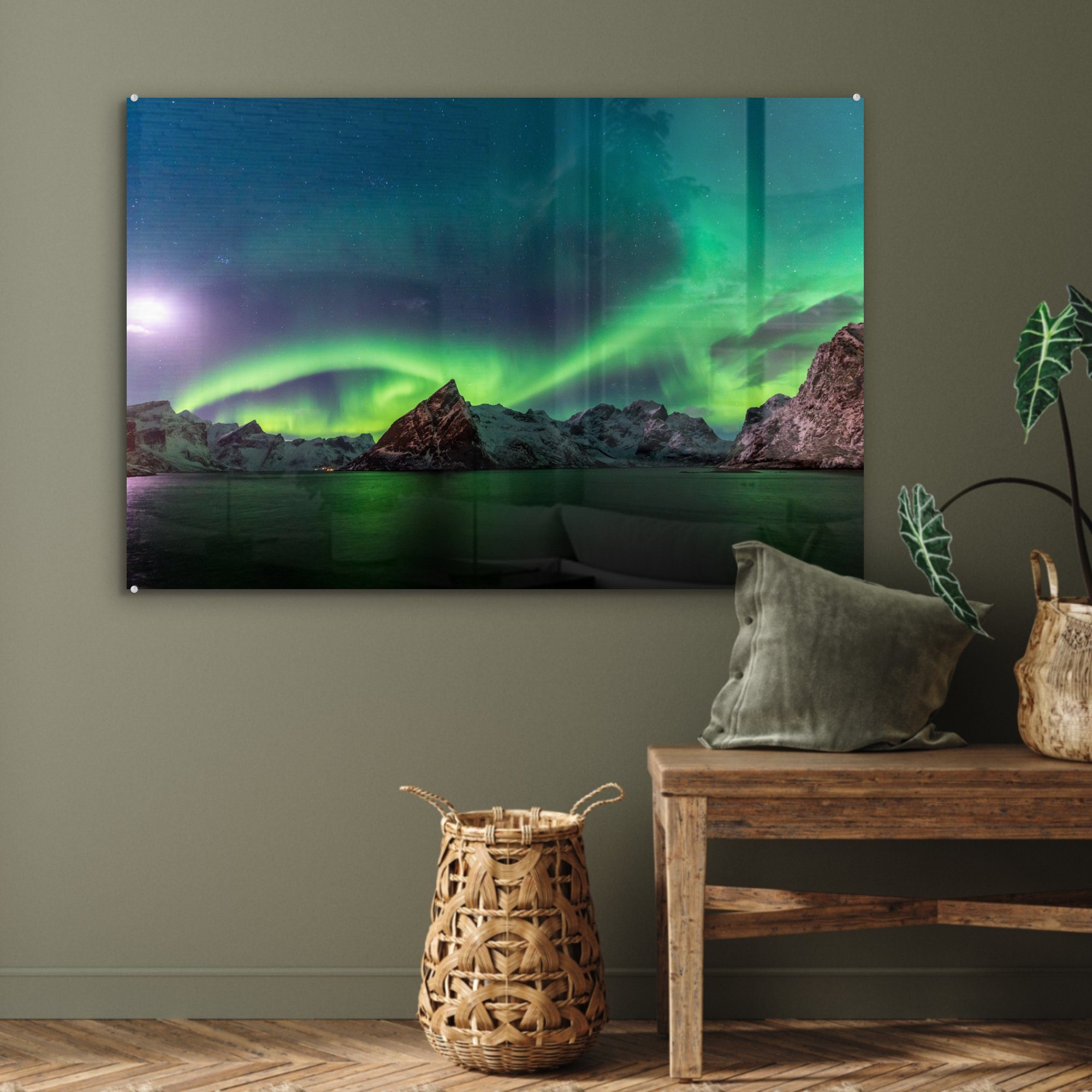 Acrylglasbild & Acrylglasbilder St), des Abstrakte in Schlafzimmer MuchoWow Wohnzimmer Darstellung Nordlichts Norwegen, (1