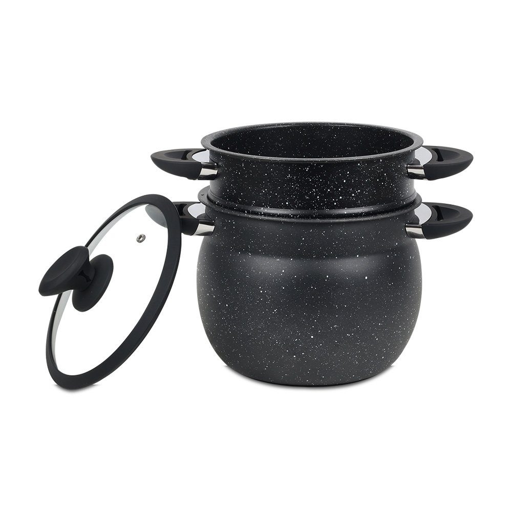 Royalty Line Topf-Set 3 tlg. Couscoussiere Kuskus Topfset ca. 6 L Dampfgarer COUSCOUS Ø 20, Aluminiumguss (dreiteilige Couscoussiere)