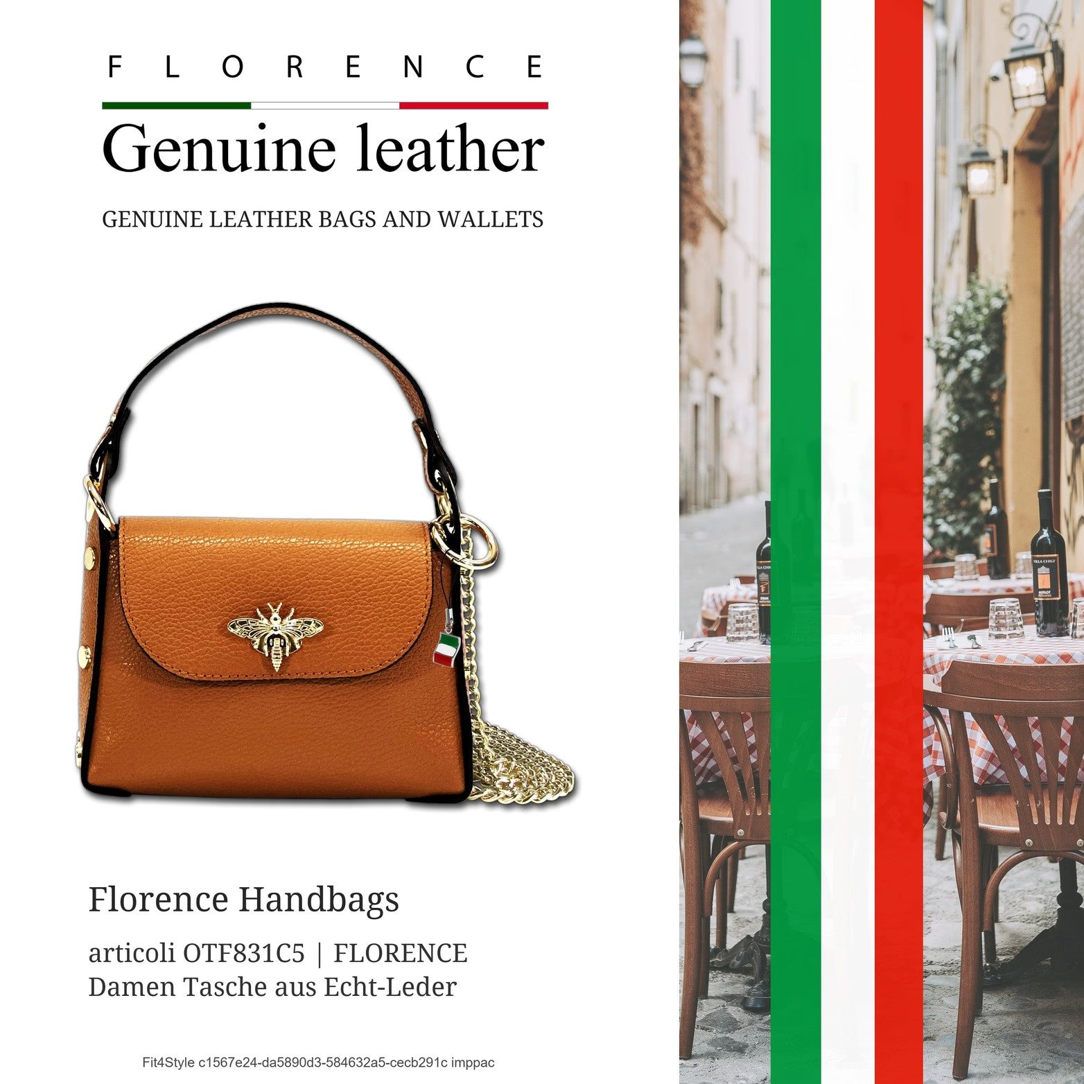 FLORENCE Umhängetasche hellbraun tan Florence Tasche Leder (Umhängetasche, Umhängetasche), Damen Tasche Echtes Leder orange, Made-In Italy