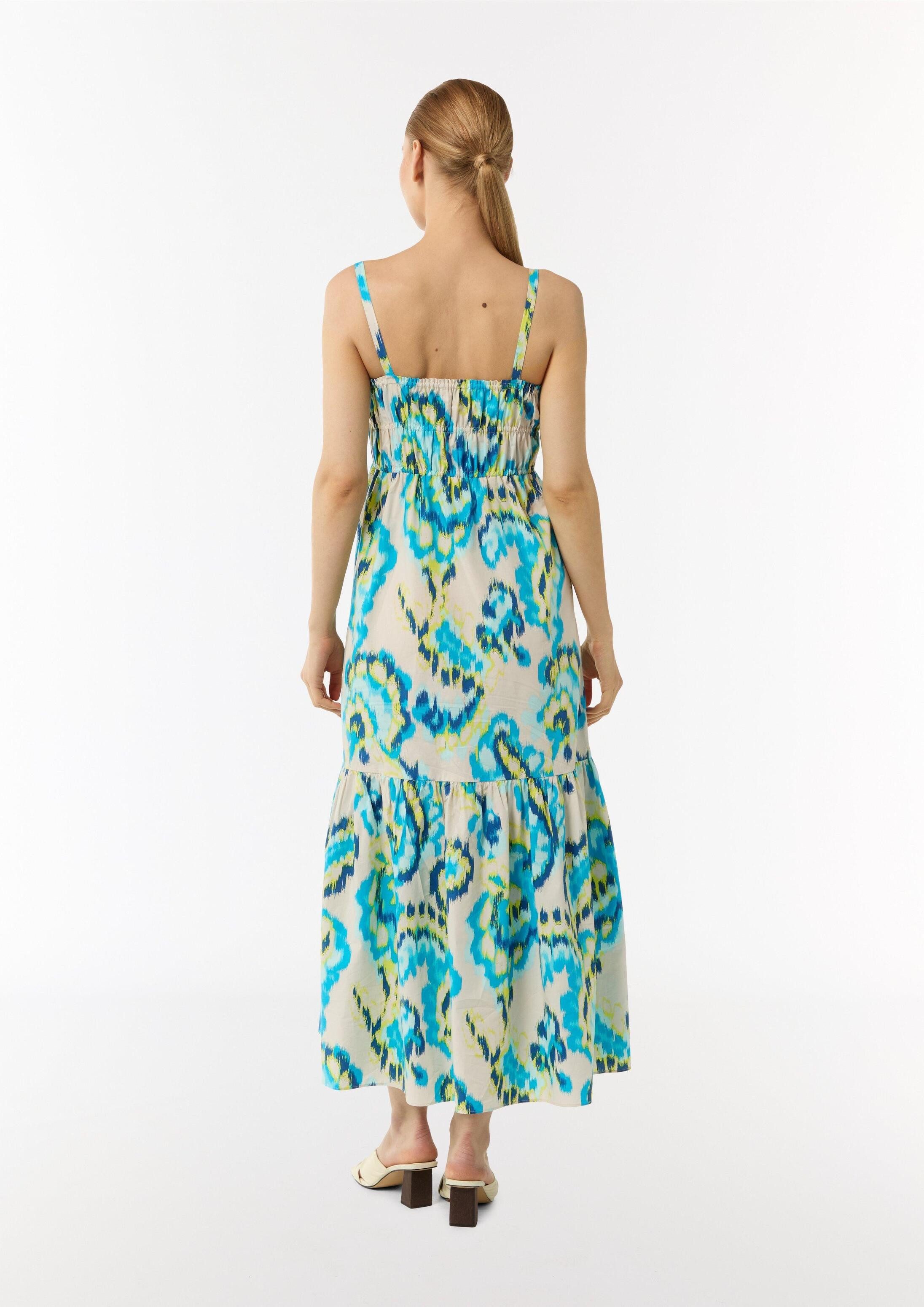 comma Maxikleid Kleid Luftiges Baumwollkleid in Maxi-Länge mit Smok-Detail – Bild 3 von 5